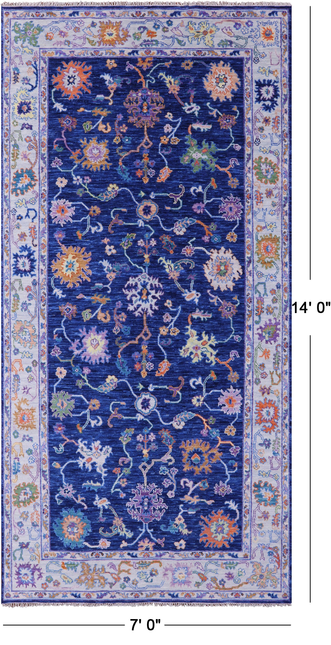 Blue Turkish Oushak Hand Knotted Wool Rug - 7' 0" X 14' 0" - Golden Nile