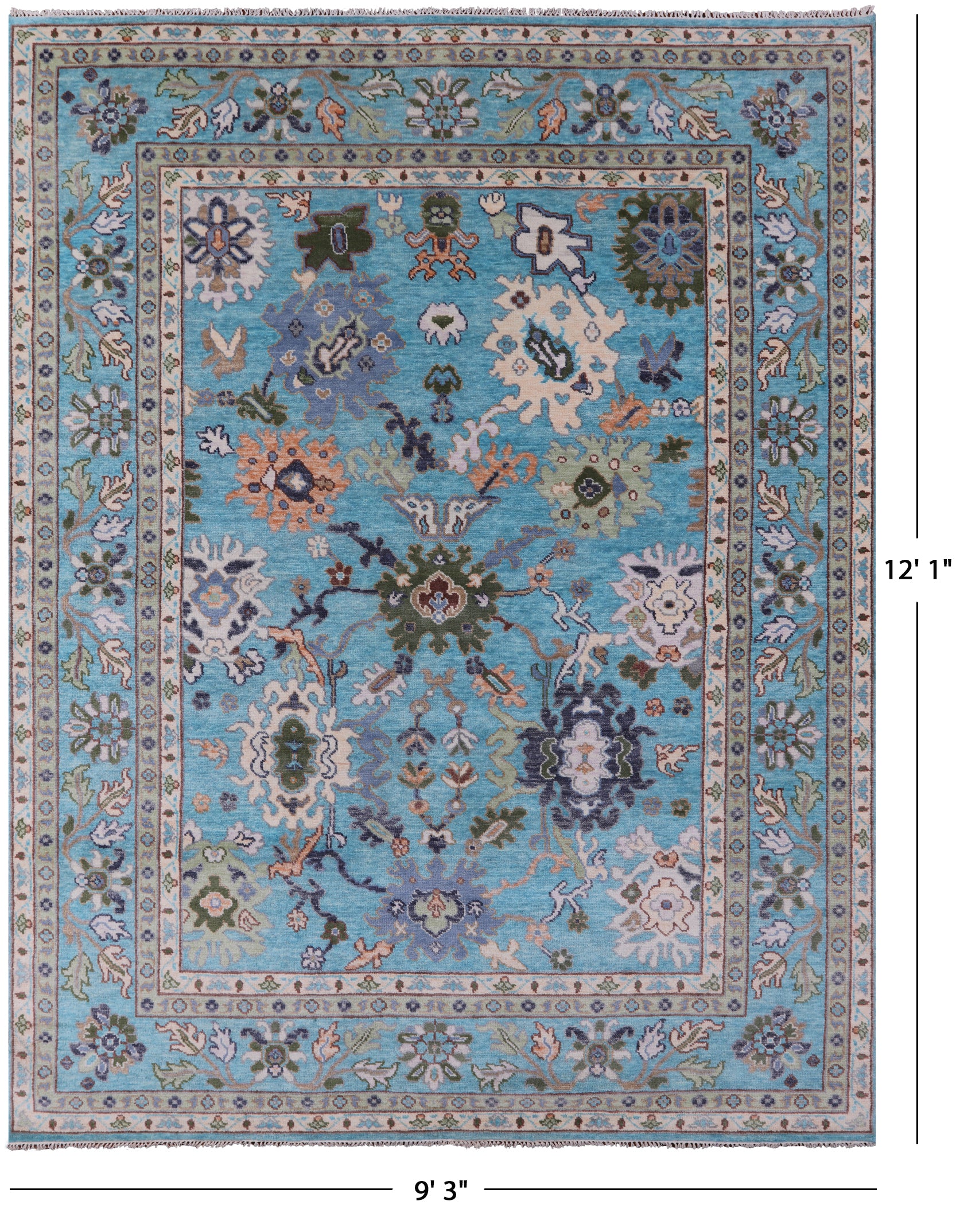Blue Turkish Oushak Hand Knotted Wool Rug - 9' 3" X 12' 1" - Golden Nile