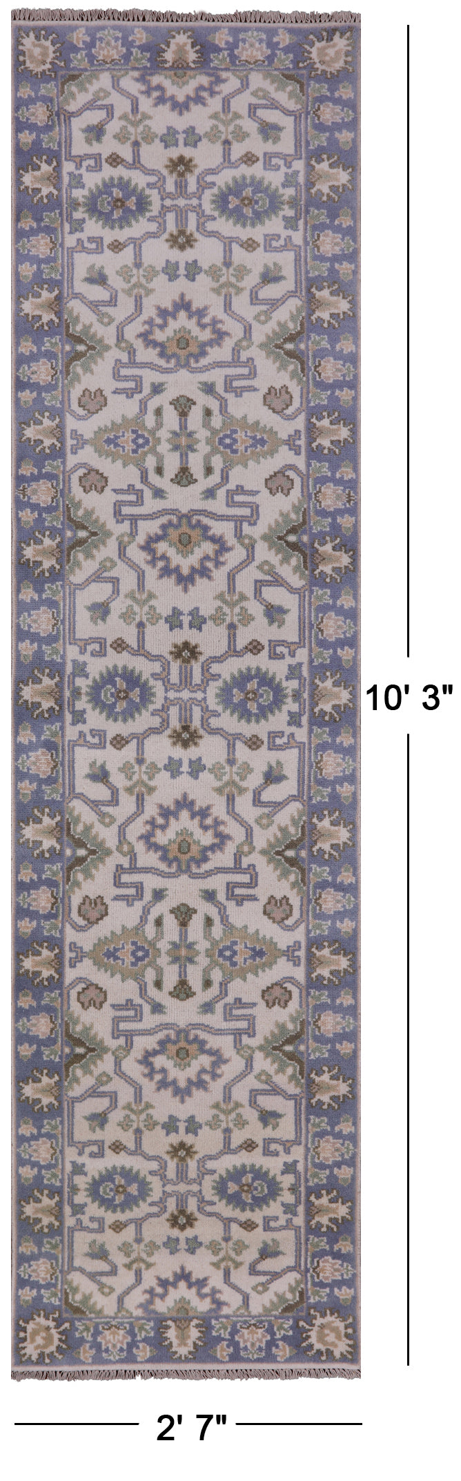 Ivory Turkish Oushak Hand Knotted Wool Runner Rug - 2' 7" X 10' 3" - Golden Nile