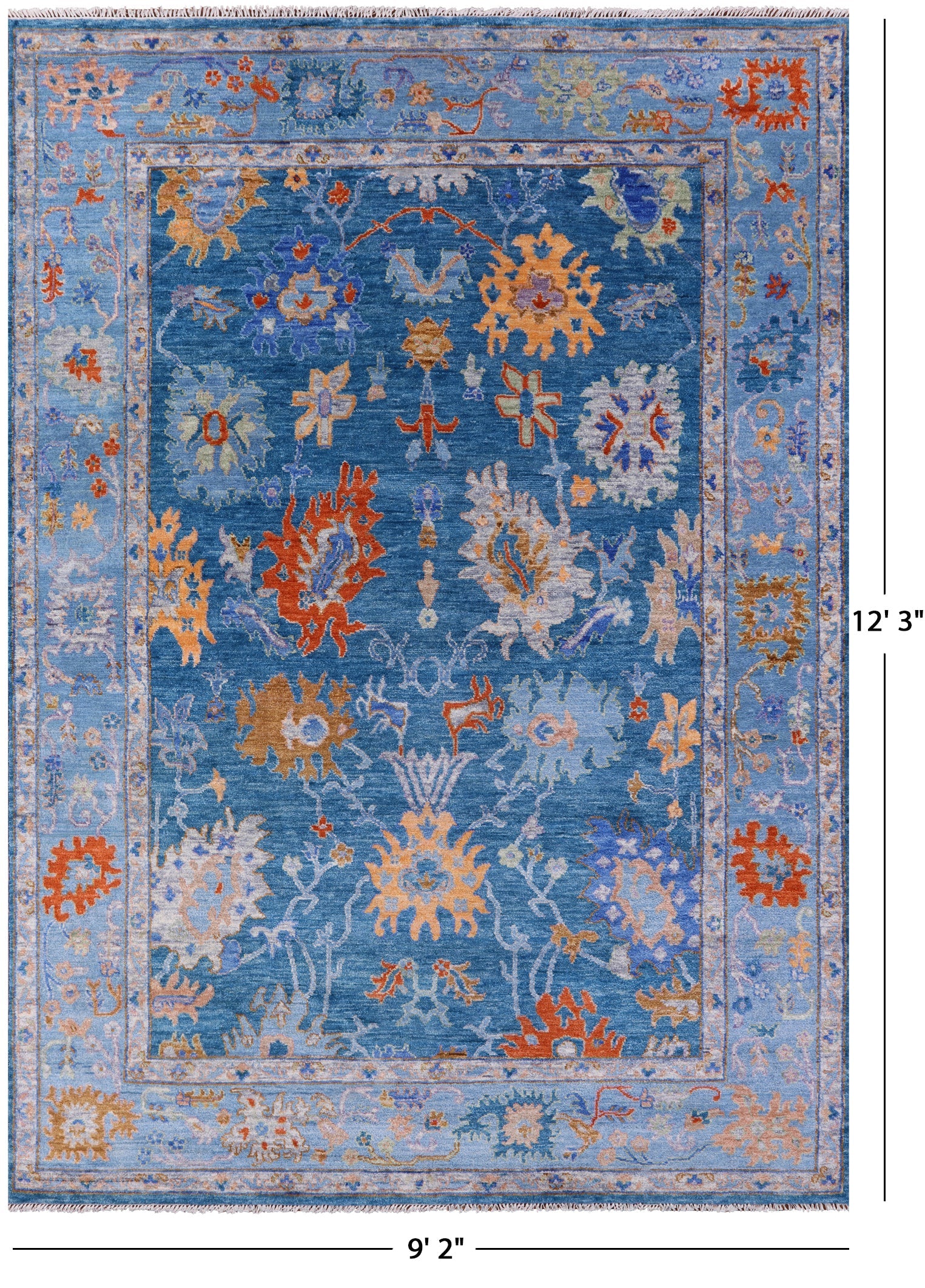 Blue Turkish Oushak Hand Knotted Wool Rug - 9' 2" X 12' 3" - Golden Nile