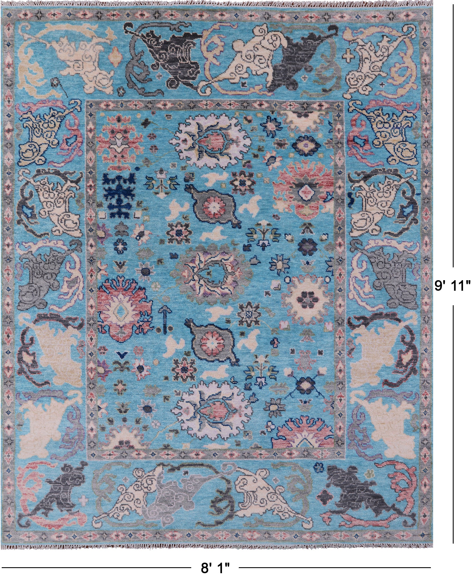 Blue Turkish Oushak Hand Knotted Wool Rug - 8' 1" X 9' 11" - Golden Nile