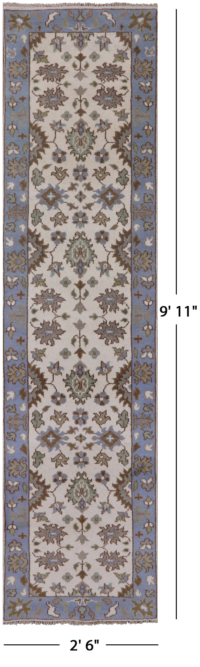 Ivory Turkish Oushak Hand Knotted Wool Runner Rug - 2' 6" X 9' 11" - Golden Nile
