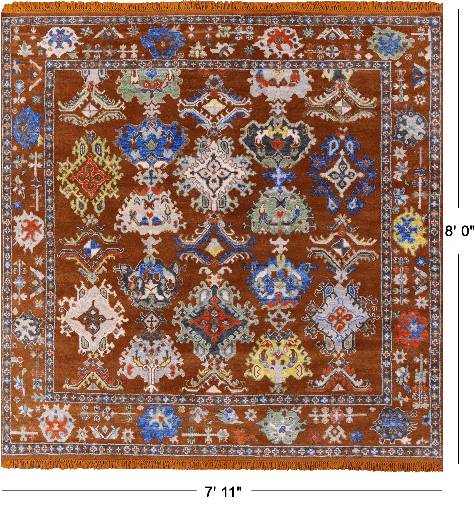Square Turkish Oushak Hand Knotted Wool Rug - 7' 11" X 8' 0" - Golden Nile