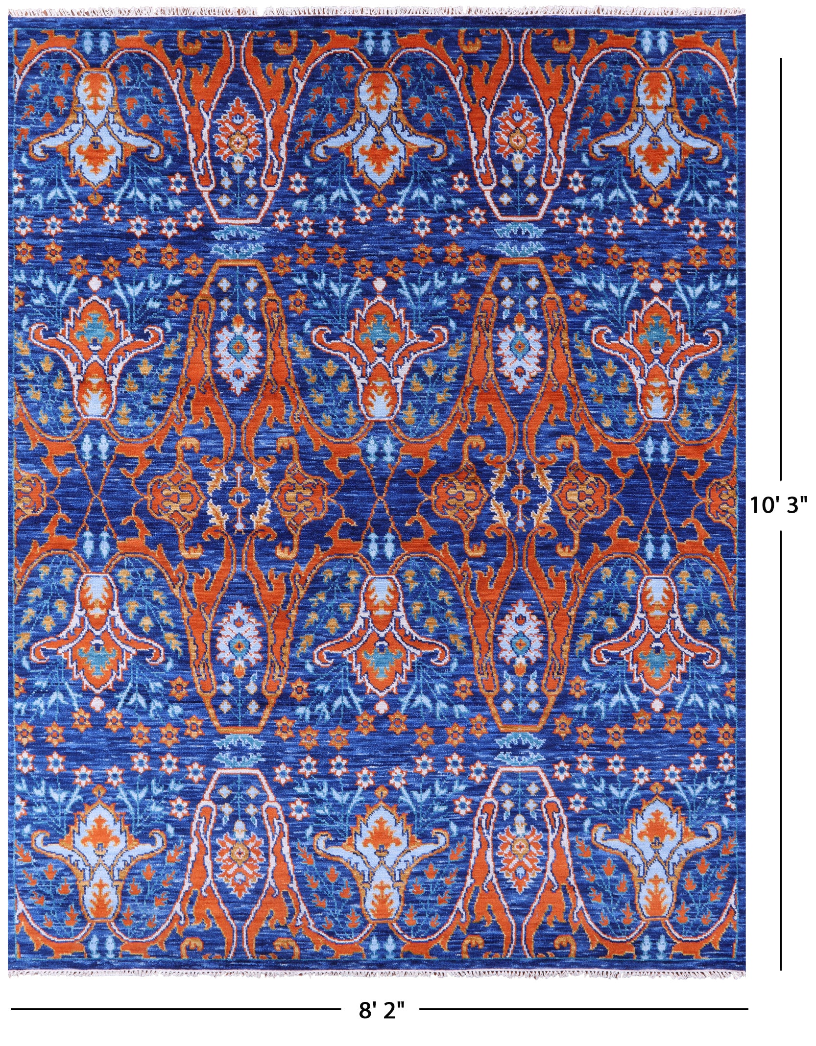 Blue Turkish Oushak Hand Knotted Wool Rug - 8' 2" X 10' 3" - Golden Nile