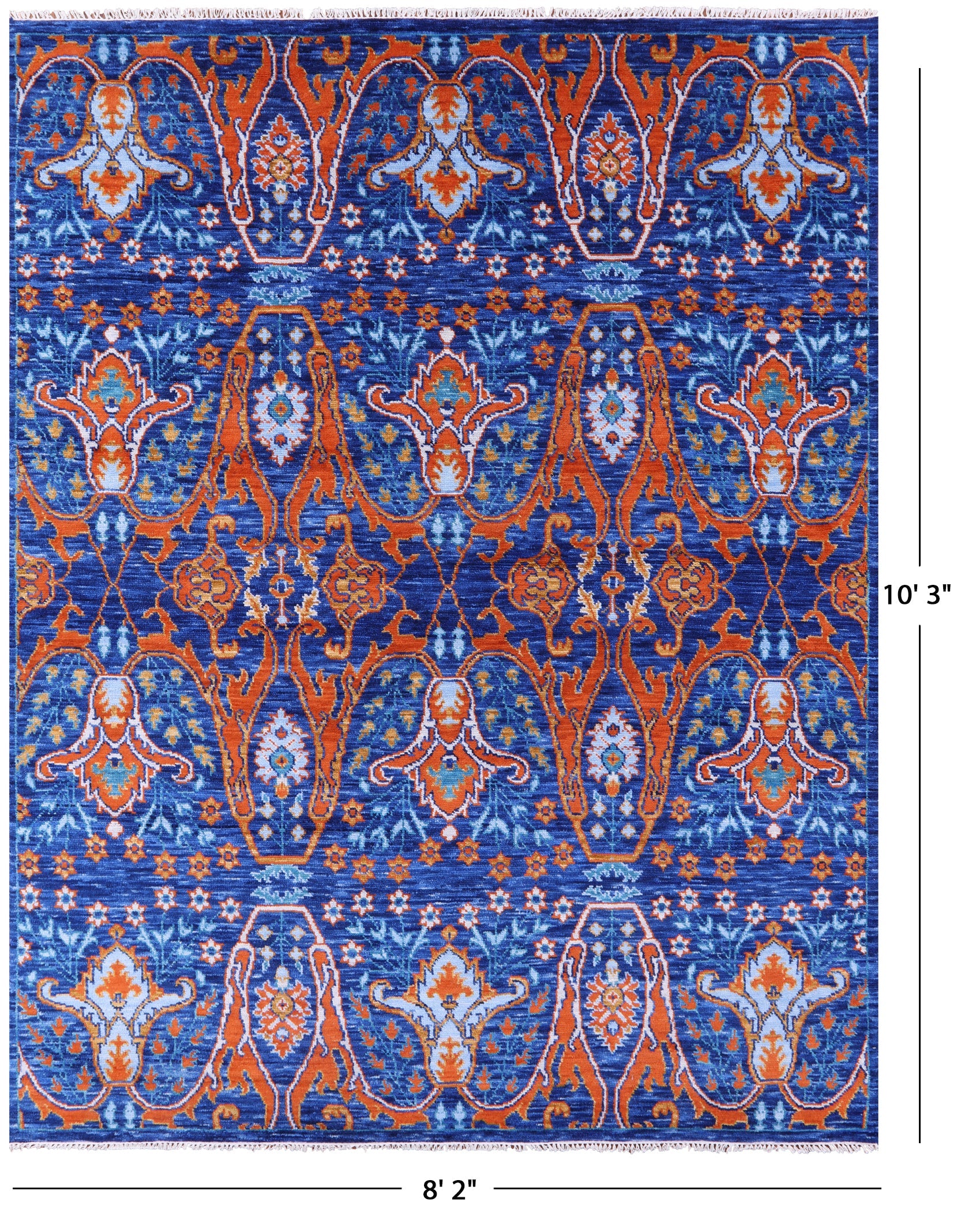 Blue Turkish Oushak Hand Knotted Wool Rug - 8' 2" X 10' 3" - Golden Nile