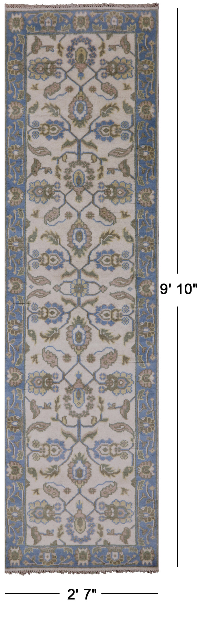 Ivory Turkish Oushak Hand Knotted Wool Runner Rug - 2' 7" X 9' 10" - Golden Nile
