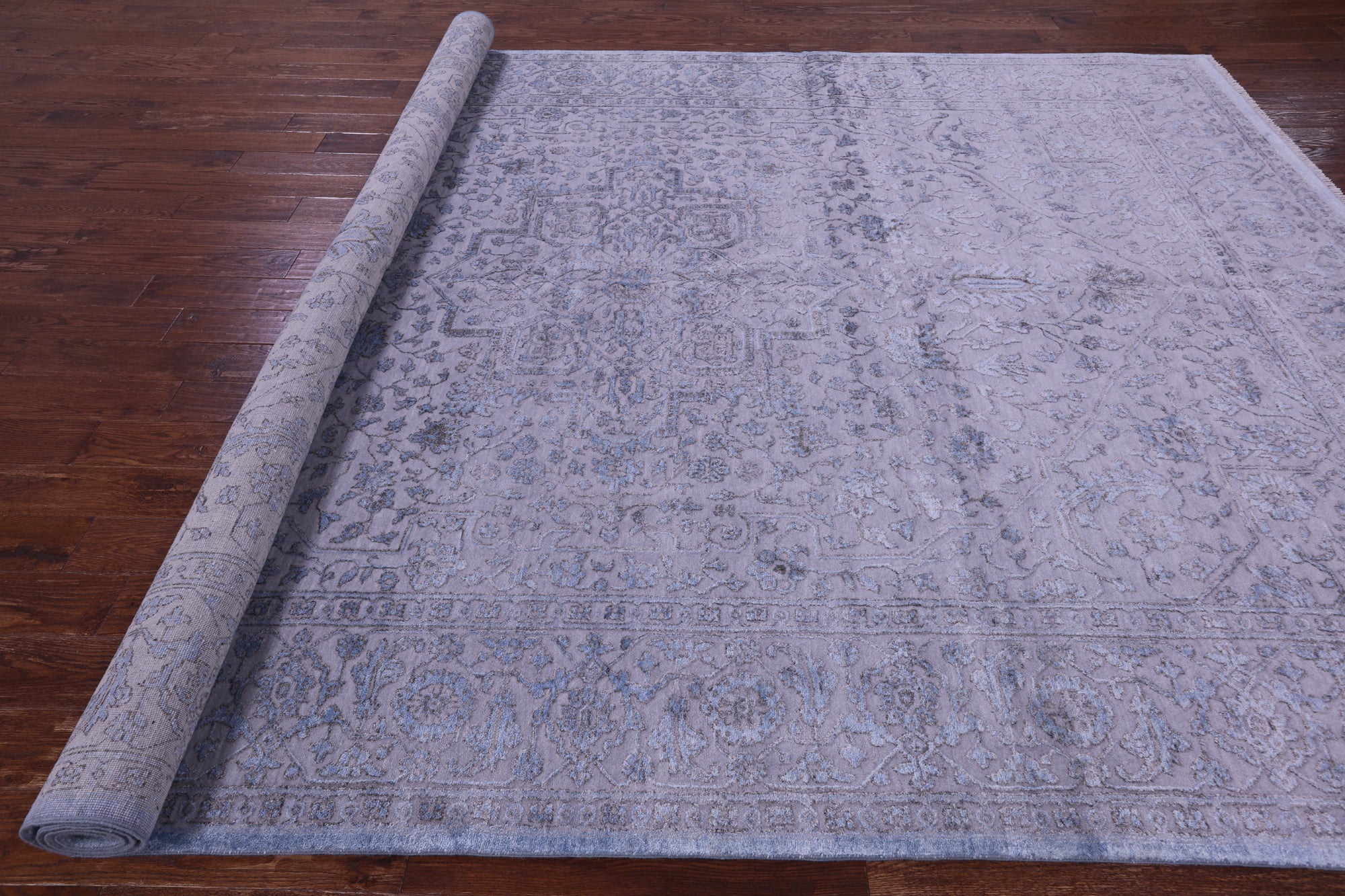 SUPER SALE Grey Persian Fine Serapi Hand Knotted Wool & Silk Rug - 9' 1" X 12' 2"