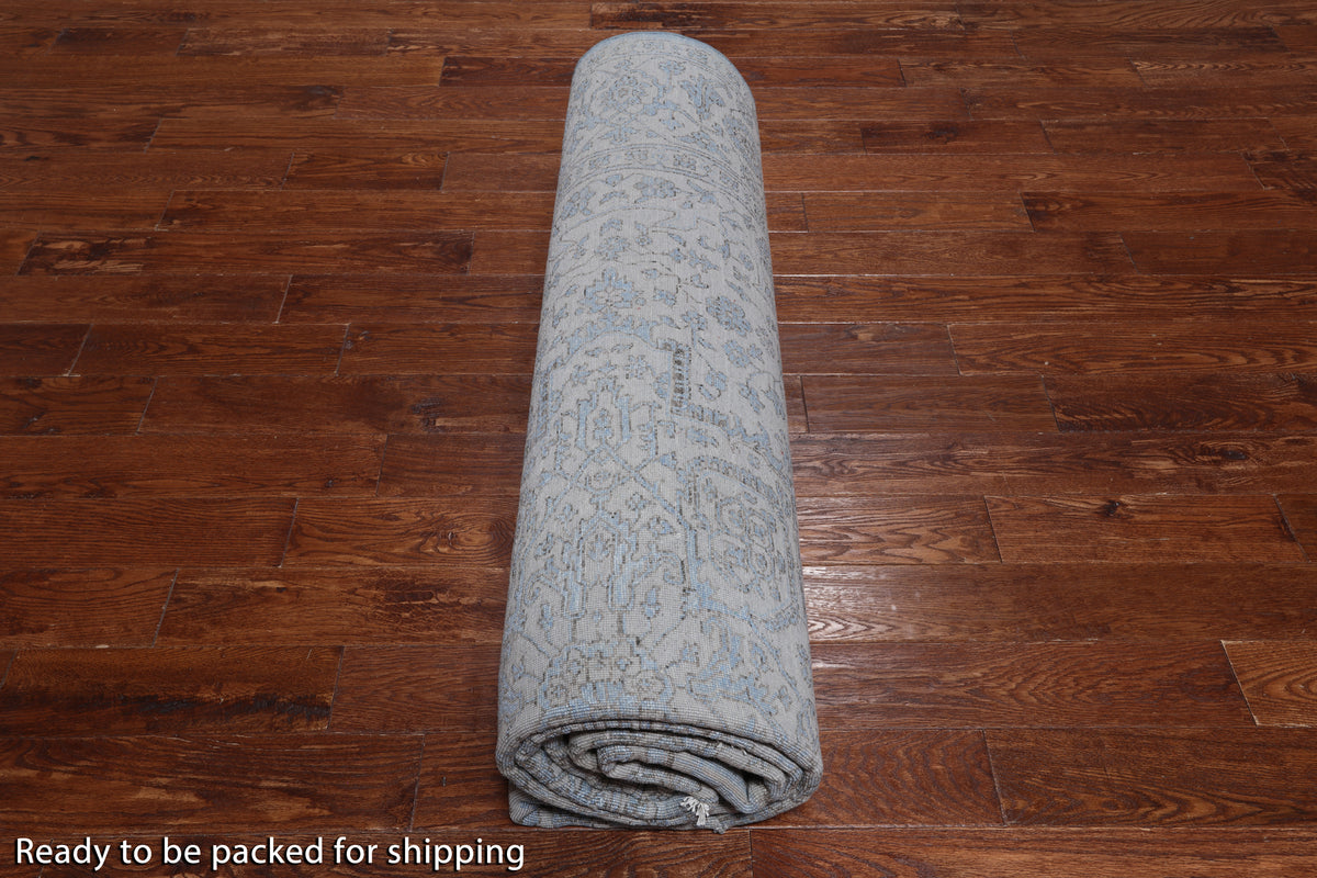 Grey Persian Fine Serapi Hand Knotted Wool & Silk Rug - 9' 1" X 12' 2"
