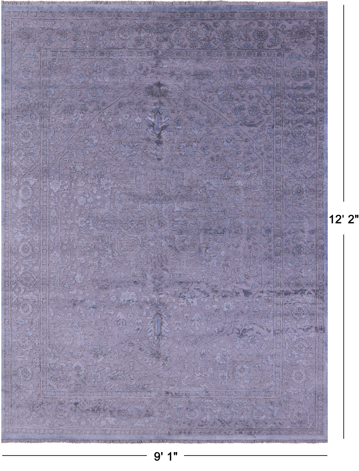 SUPER SALE Grey Persian Fine Serapi Hand Knotted Wool & Silk Rug - 9' 1" X 12' 2"
