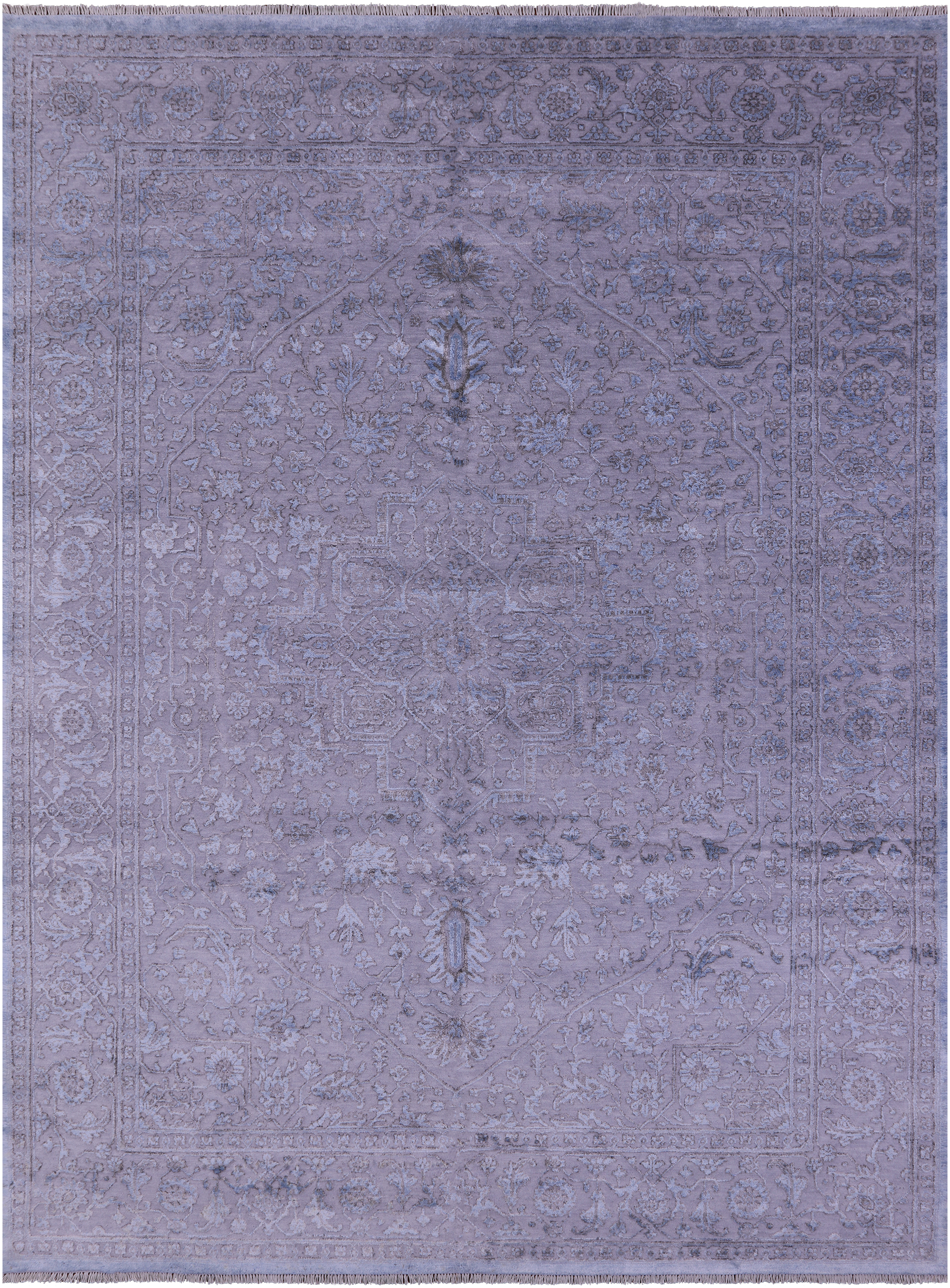 SUPER SALE Grey Persian Fine Serapi Hand Knotted Wool & Silk Rug - 9' 1" X 12' 2"