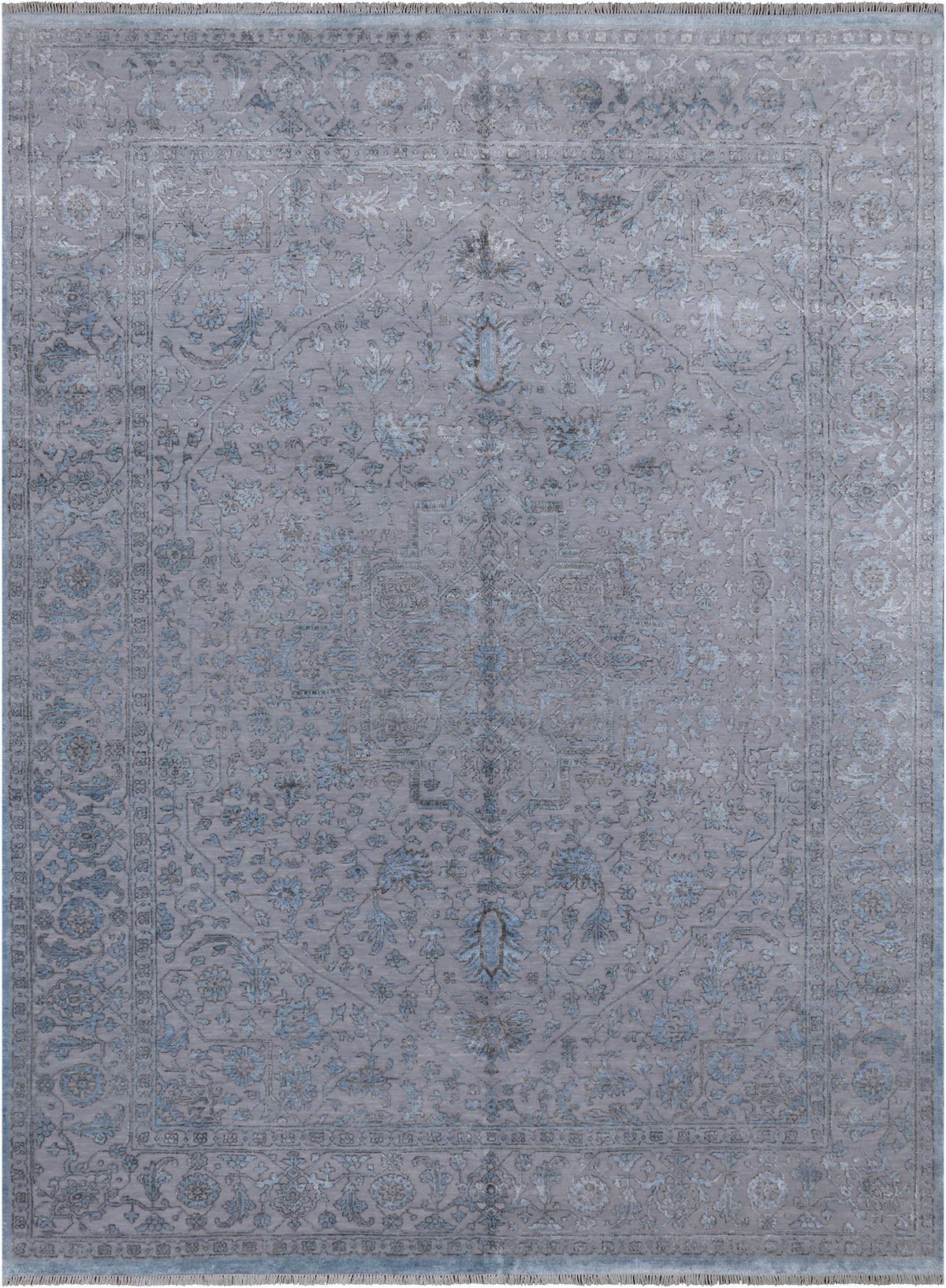 Grey Persian Fine Serapi Hand Knotted Wool & Silk Rug - 9' 1" X 12' 2"