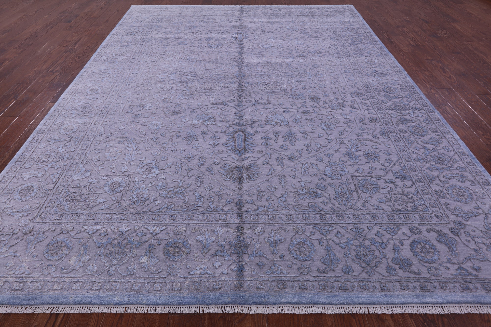 SUPER SALE Grey Persian Fine Serapi Hand Knotted Wool & Silk Rug - 9' 1" X 12' 2"