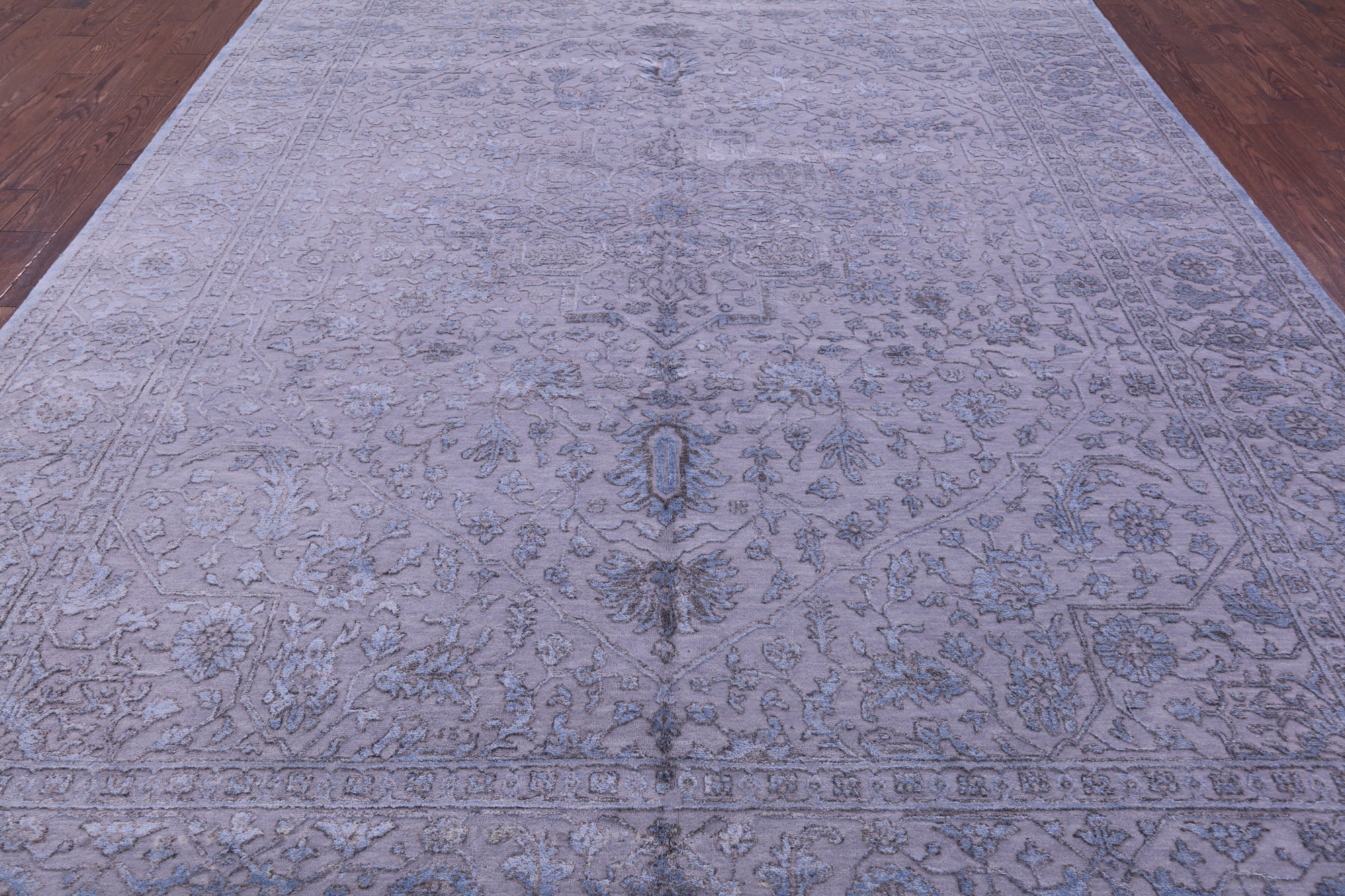 SUPER SALE Grey Persian Fine Serapi Hand Knotted Wool & Silk Rug - 9' 1" X 12' 2"