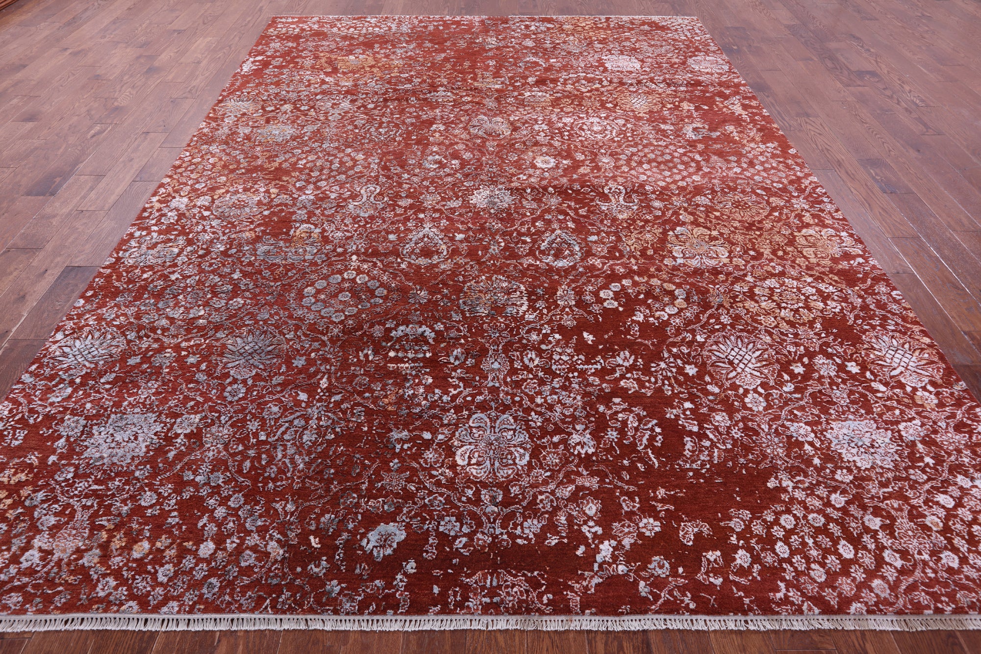 SUPER SALE Modern Handmade Wool & Silk Rug - 8' 11" X 12' 3"