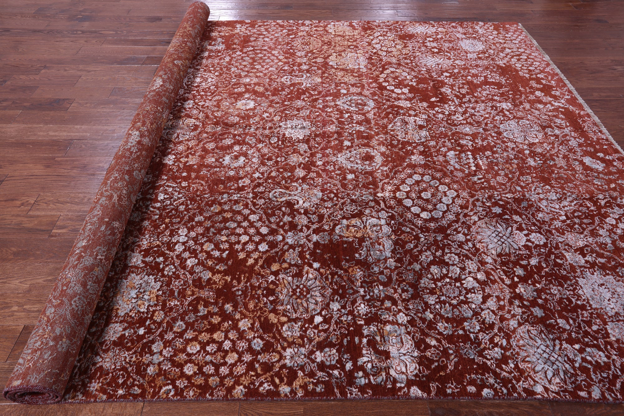 SUPER SALE Modern Handmade Wool & Silk Rug - 8' 11" X 12' 3"