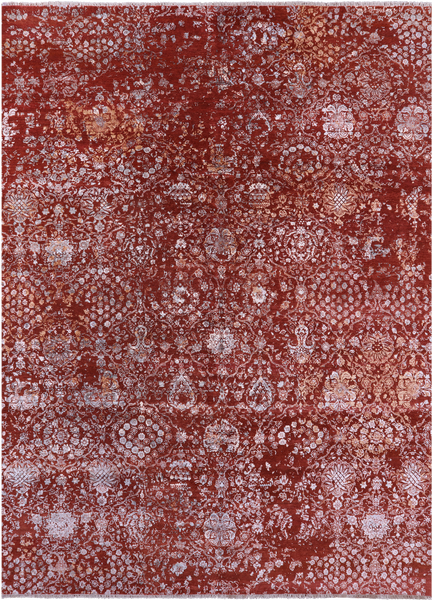 SUPER SALE Modern Handmade Wool & Silk Rug - 8' 11" X 12' 3"