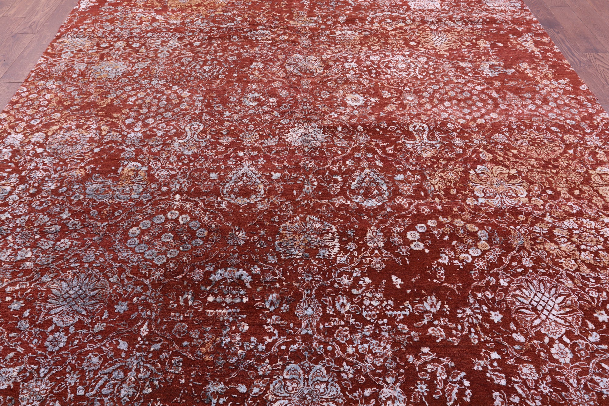SUPER SALE Modern Handmade Wool & Silk Rug - 8' 11" X 12' 3"
