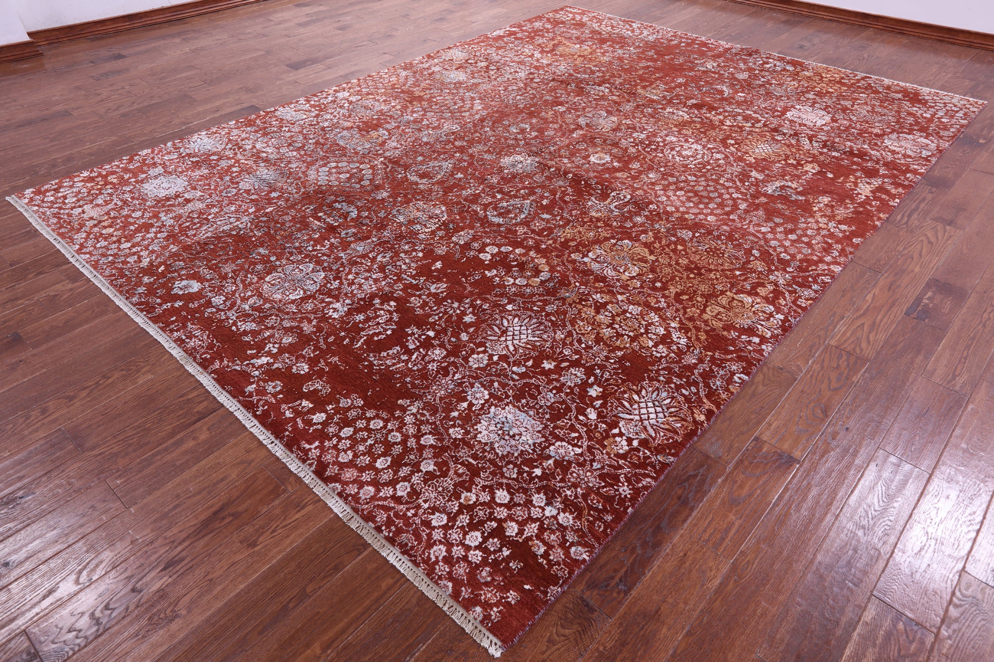 SUPER SALE Modern Handmade Wool & Silk Rug - 8' 11" X 12' 3"