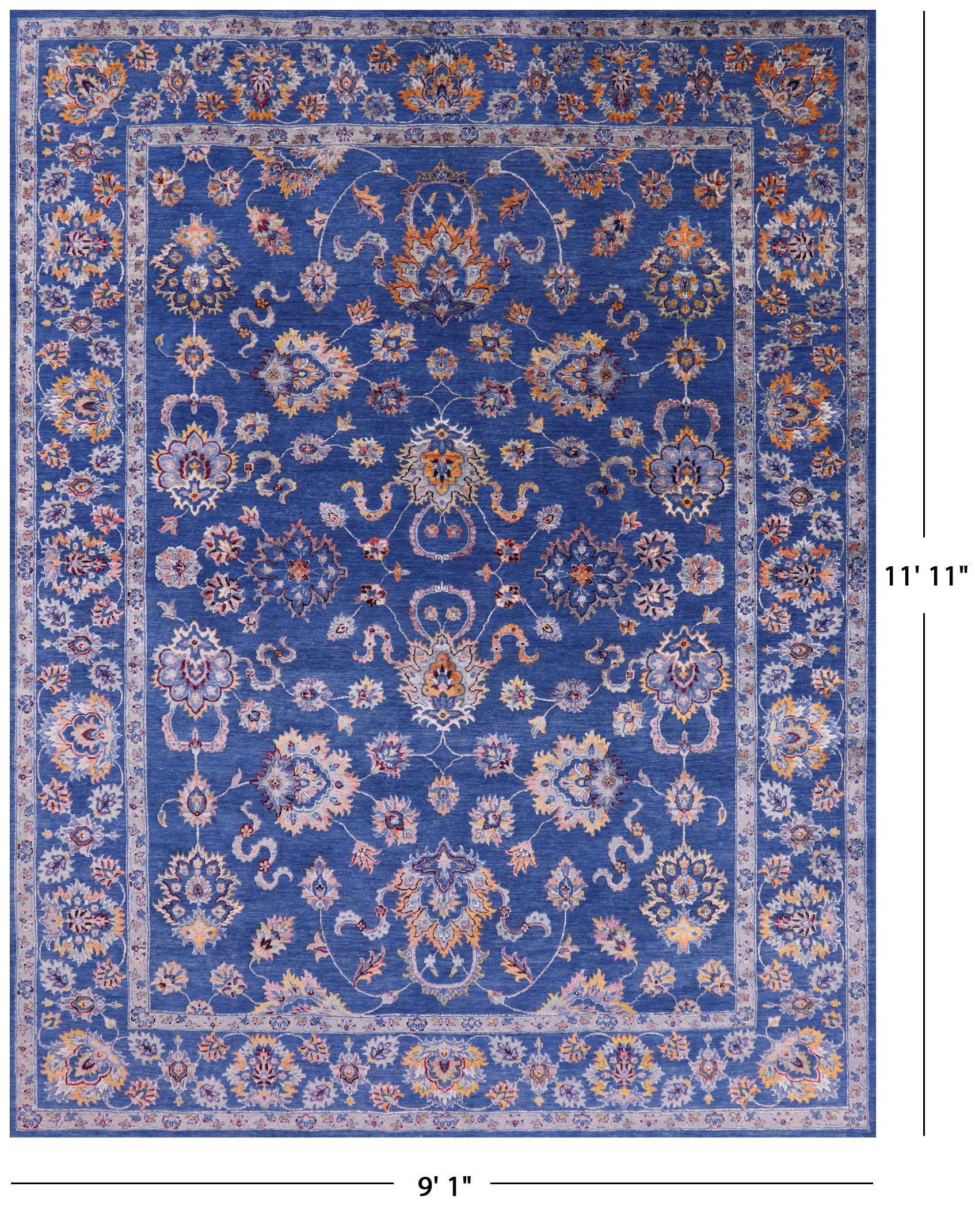Blue Persian Handmade Wool & Silk Rug - 9' 1" X 11' 11" - Golden Nile
