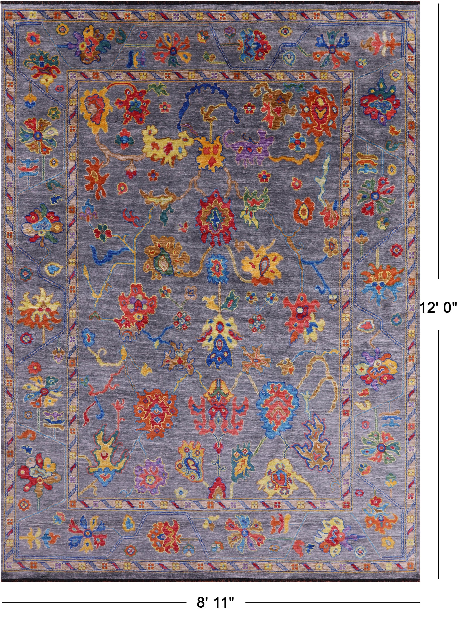 Grey Turkish Oushak Hand Knotted Wool Rug - 8' 11" X 12' 0" - Golden Nile