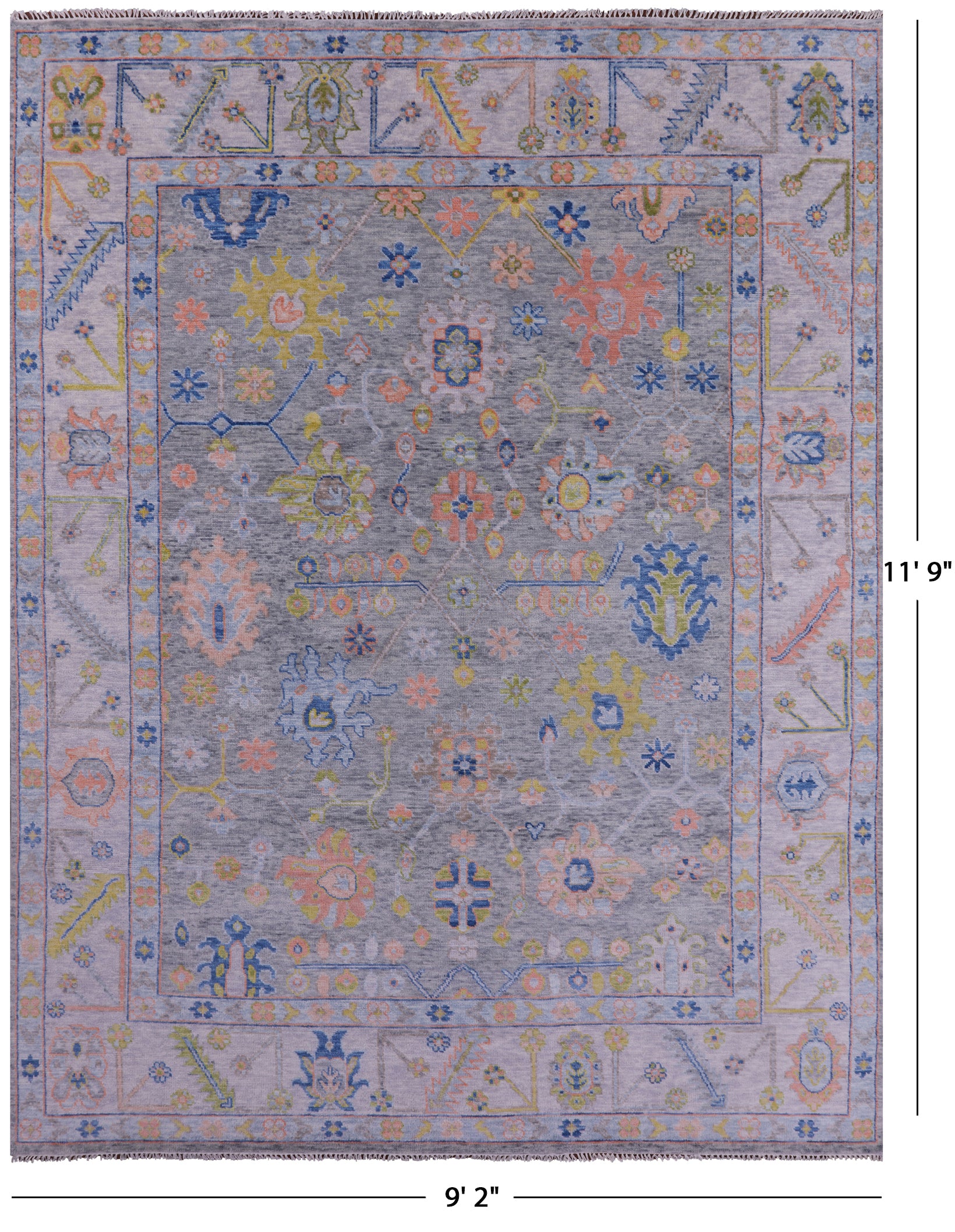 Grey Turkish Oushak Hand Knotted Wool Rug - 9' 2" X 11' 9" - Golden Nile