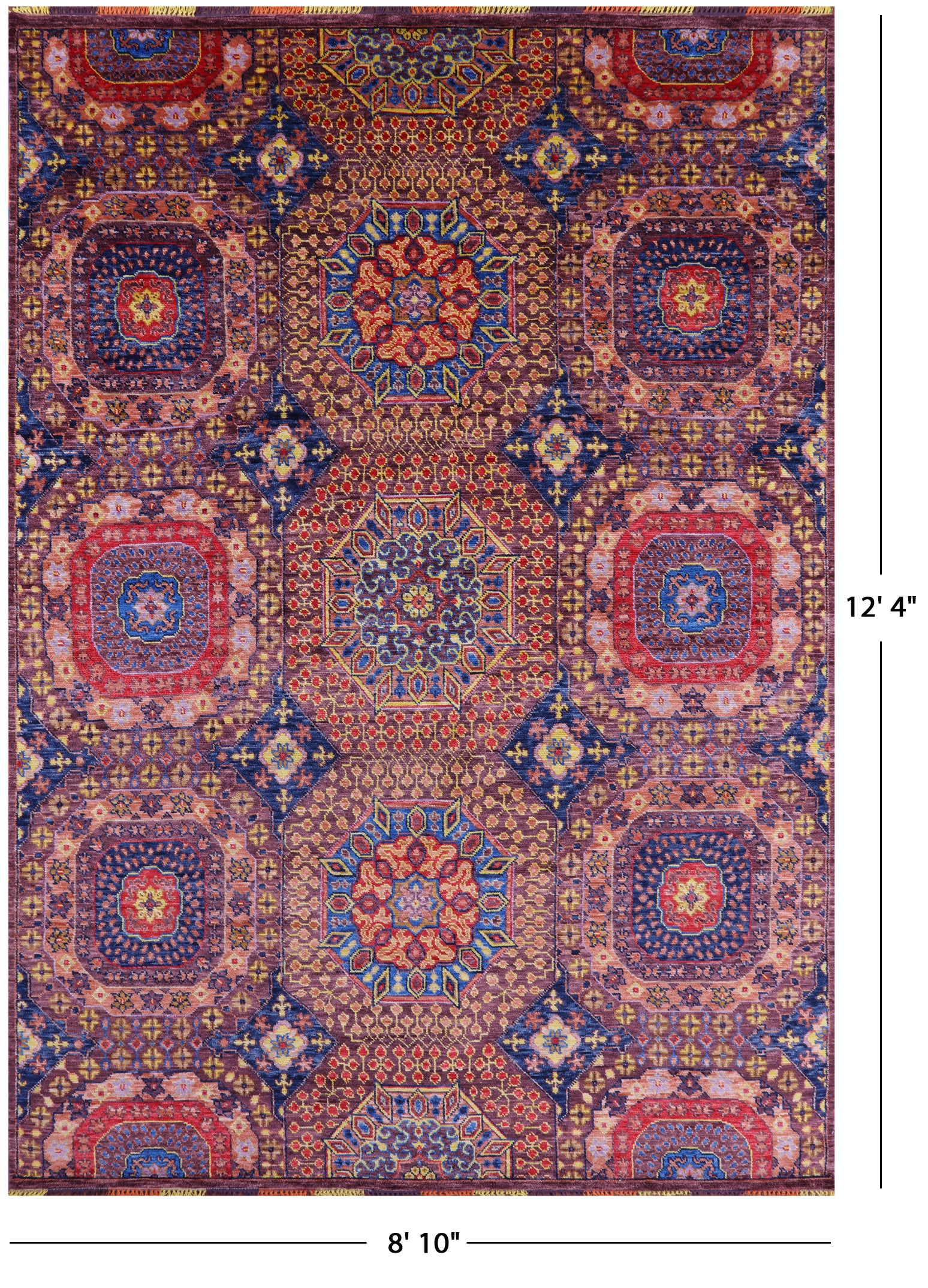 Geometric Persian Mamluk Hand Knotted Wool Rug - 8' 10" X 12' 4" - Golden Nile