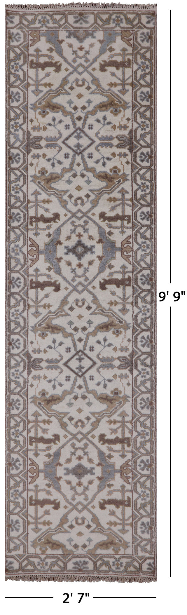 Ivory Turkish Oushak Handmade Wool Runner Rug - 2' 7" X 9' 9" - Golden Nile