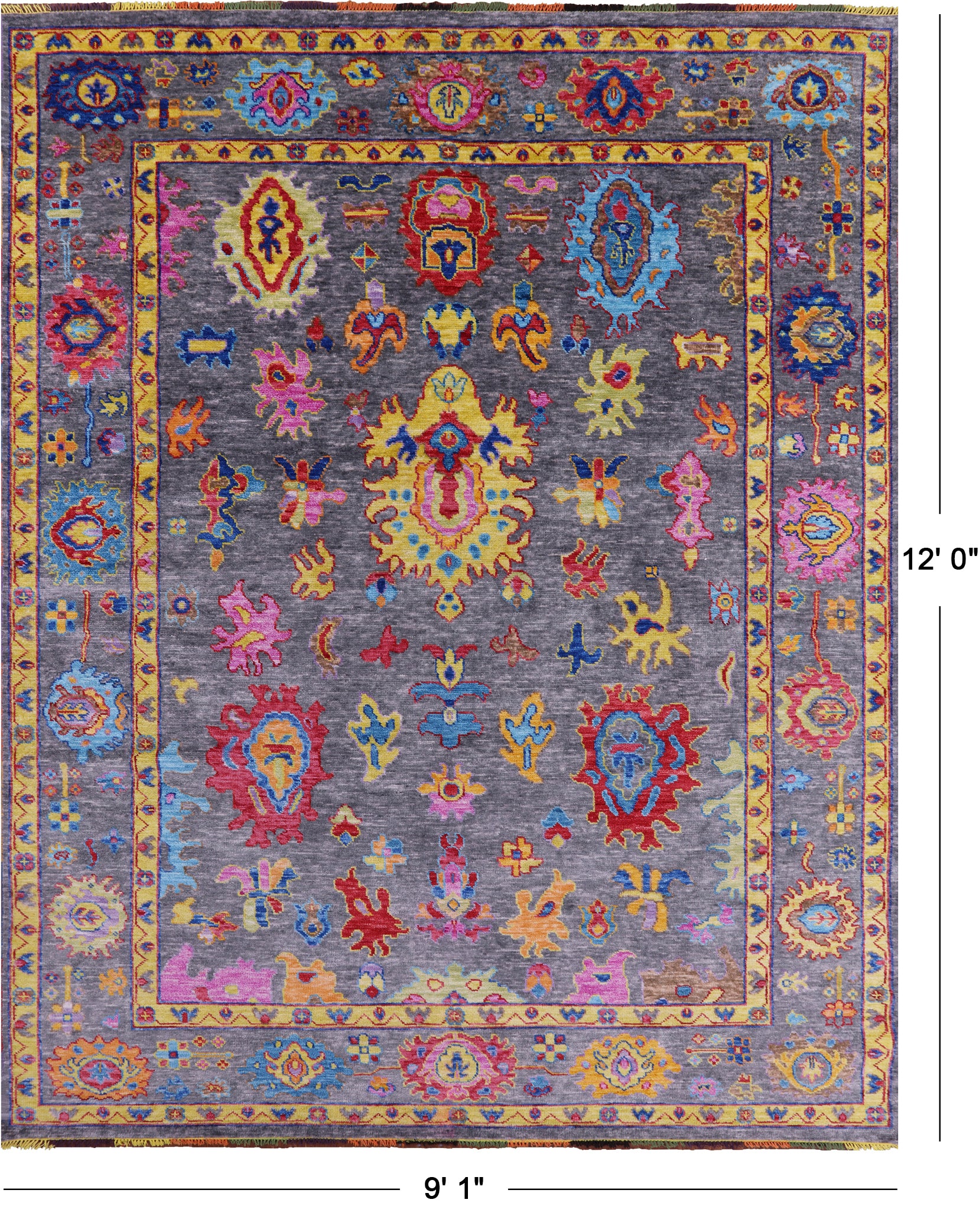 Grey Turkish Oushak Hand Knotted Wool Rug - 9' 1" X 12' 0" - Golden Nile