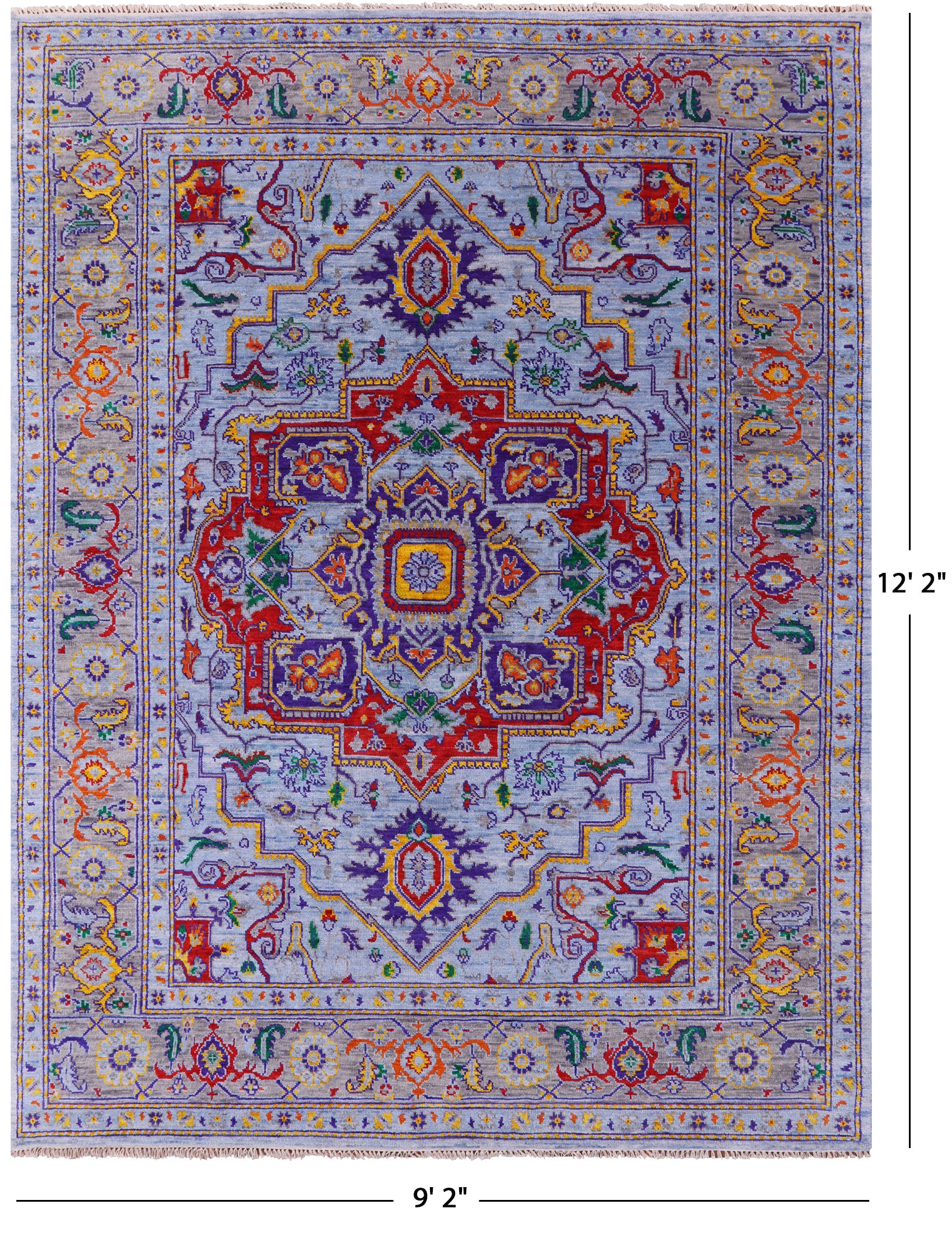 Blue Heriz Serapi Hand Knotted Wool Rug - 9' 2" X 12' 2" - Golden Nile