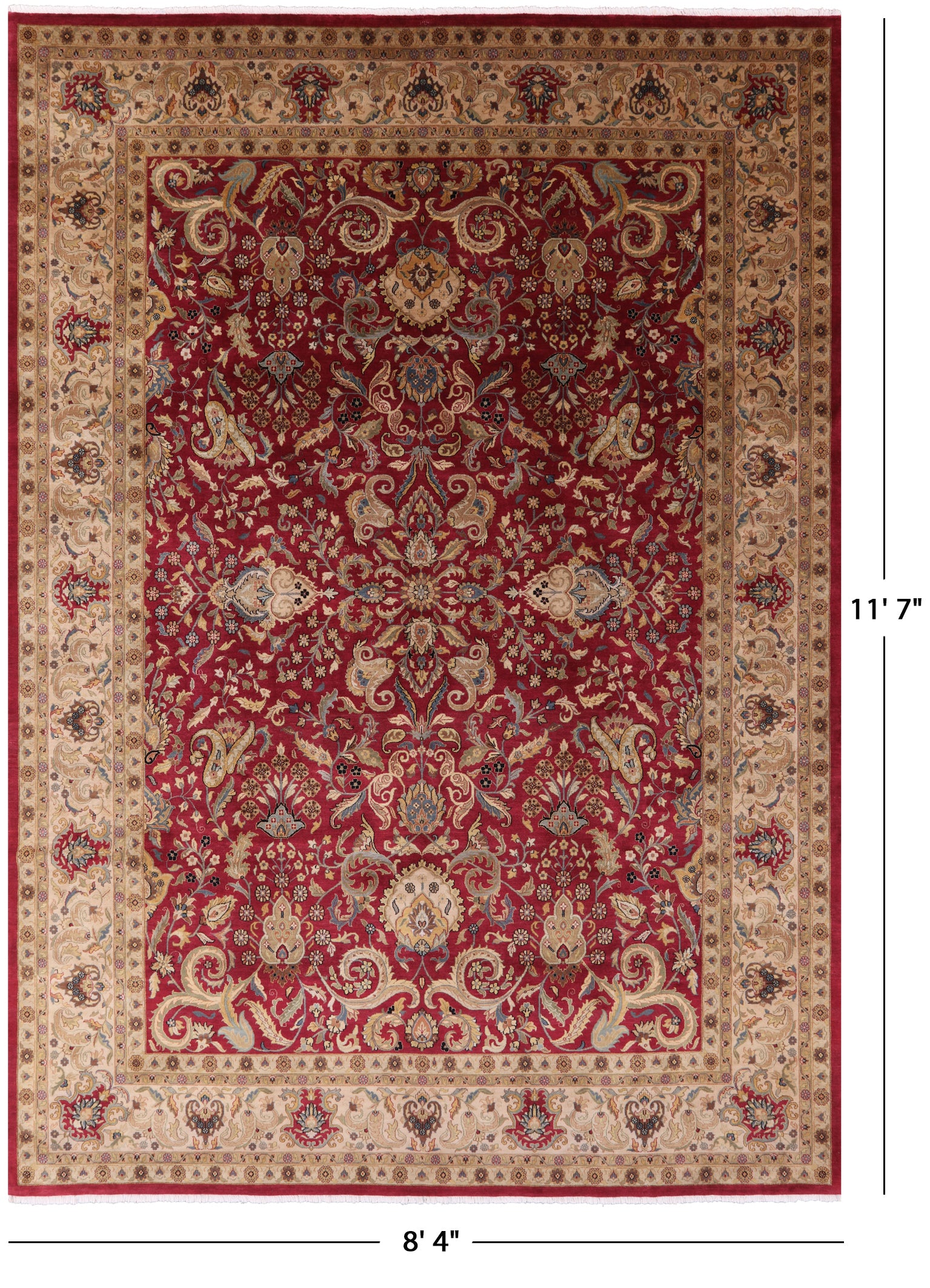 Red Persian Tabriz Handmade Wool Rug - 8' 4" X 11' 7" - Golden Nile