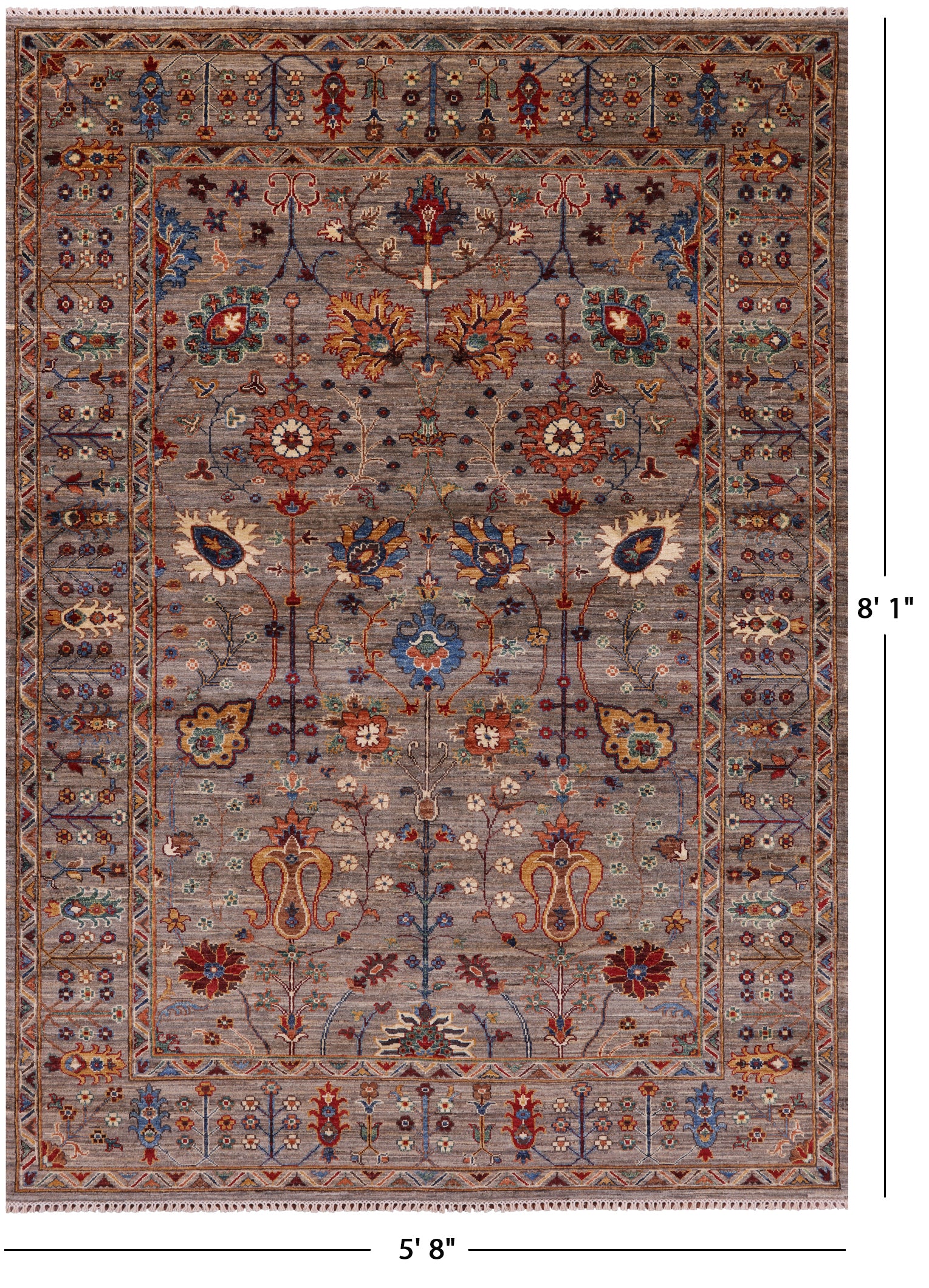Peshawar Hand Knotted Wool Rug - 5' 8" X 8' 1" - Golden Nile