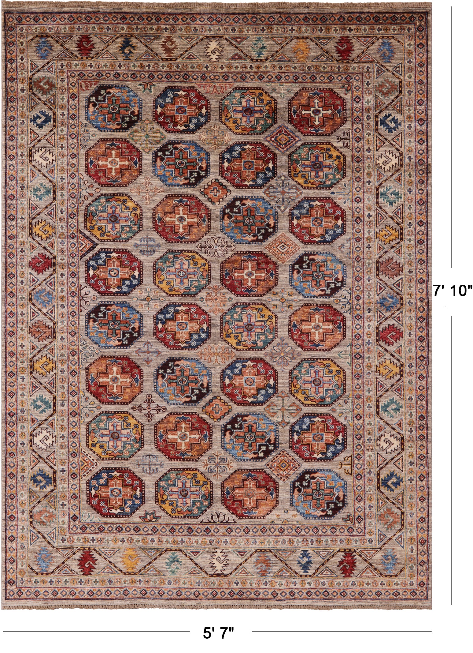 Turkmen Ersari Hand Knotted Wool Rug - 5' 7" X 7' 10" - Golden Nile