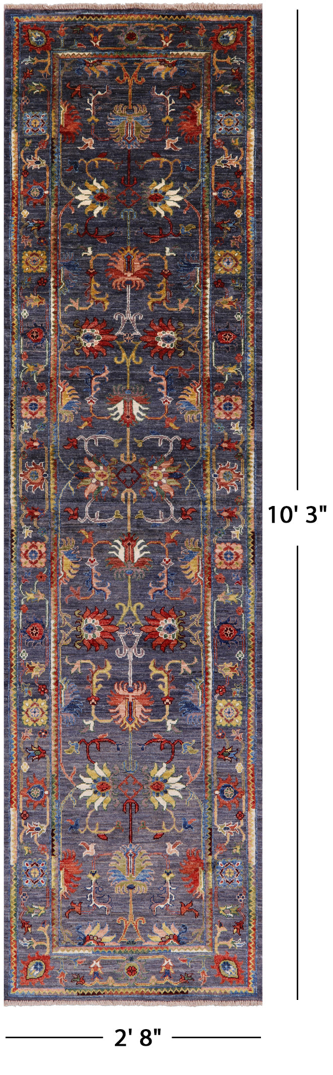 Grey Peshawar Hand Knotted Wool Runner Rug - 2' 8" X 10' 3" - Golden Nile