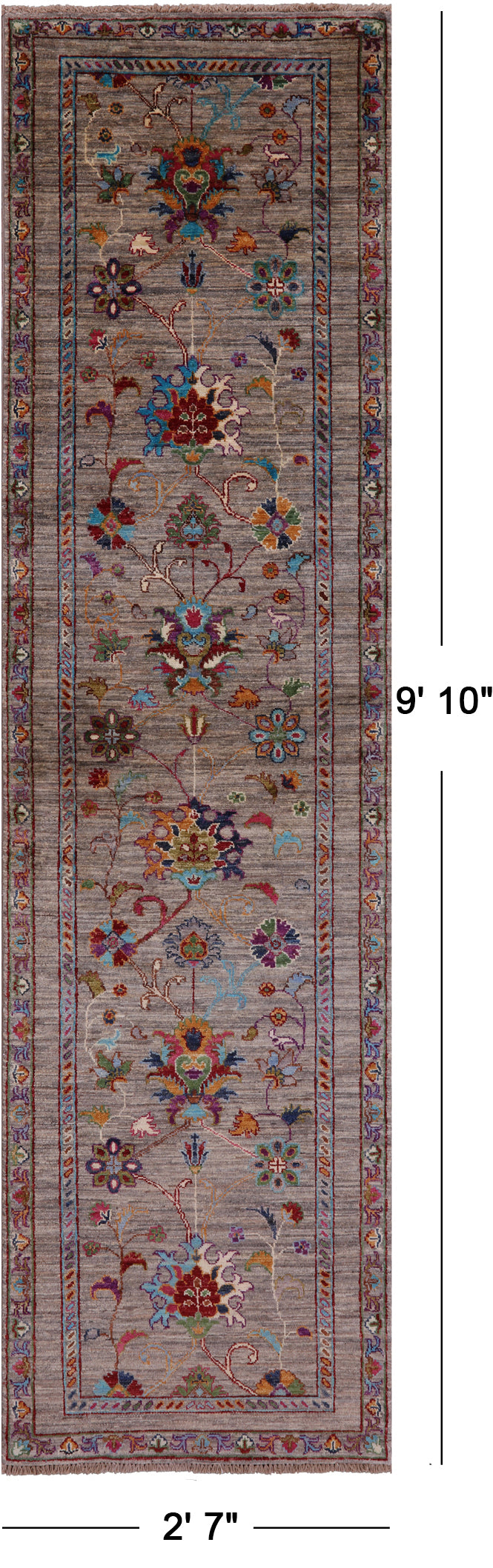 Peshawar Hand Knotted Wool Runner Rug - 2' 7" X 9' 10" - Golden Nile
