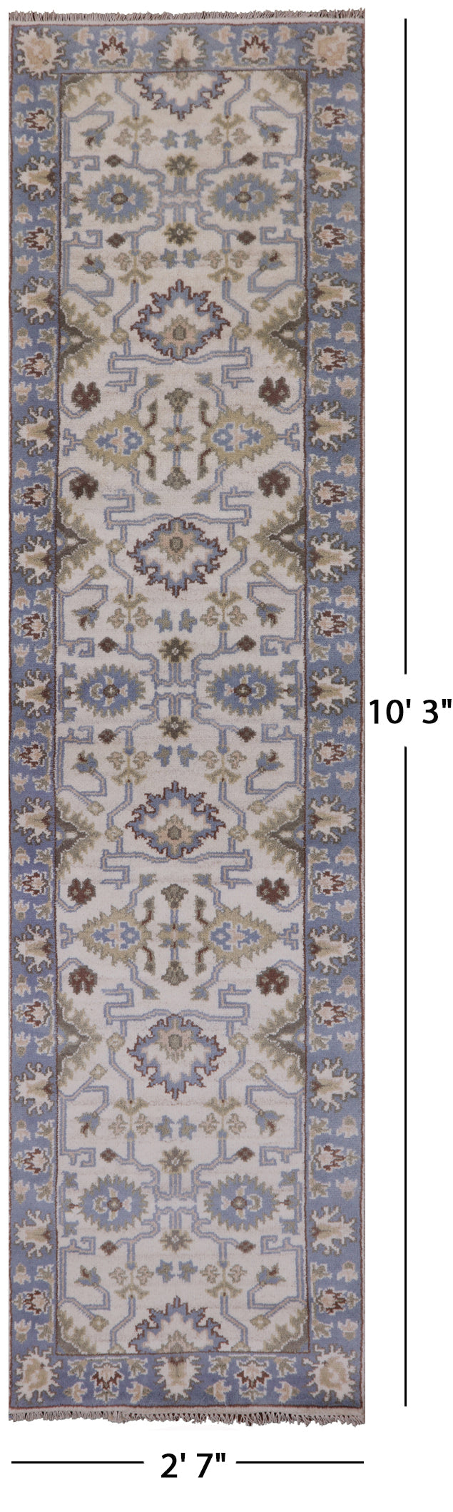 Ivory Turkish Oushak Handmade Wool Runner Rug - 2' 7" X 10' 3" - Golden Nile