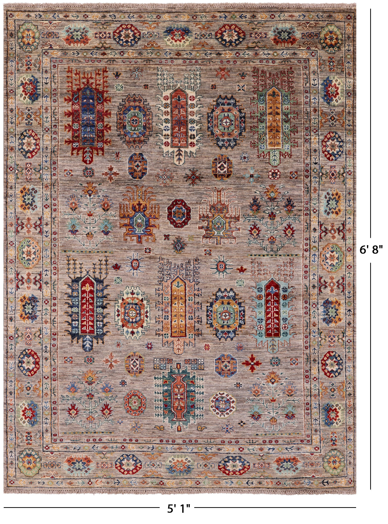 Tribal Persian Hand Knotted Wool Rug - 5' 1" X 6' 8" - Golden Nile