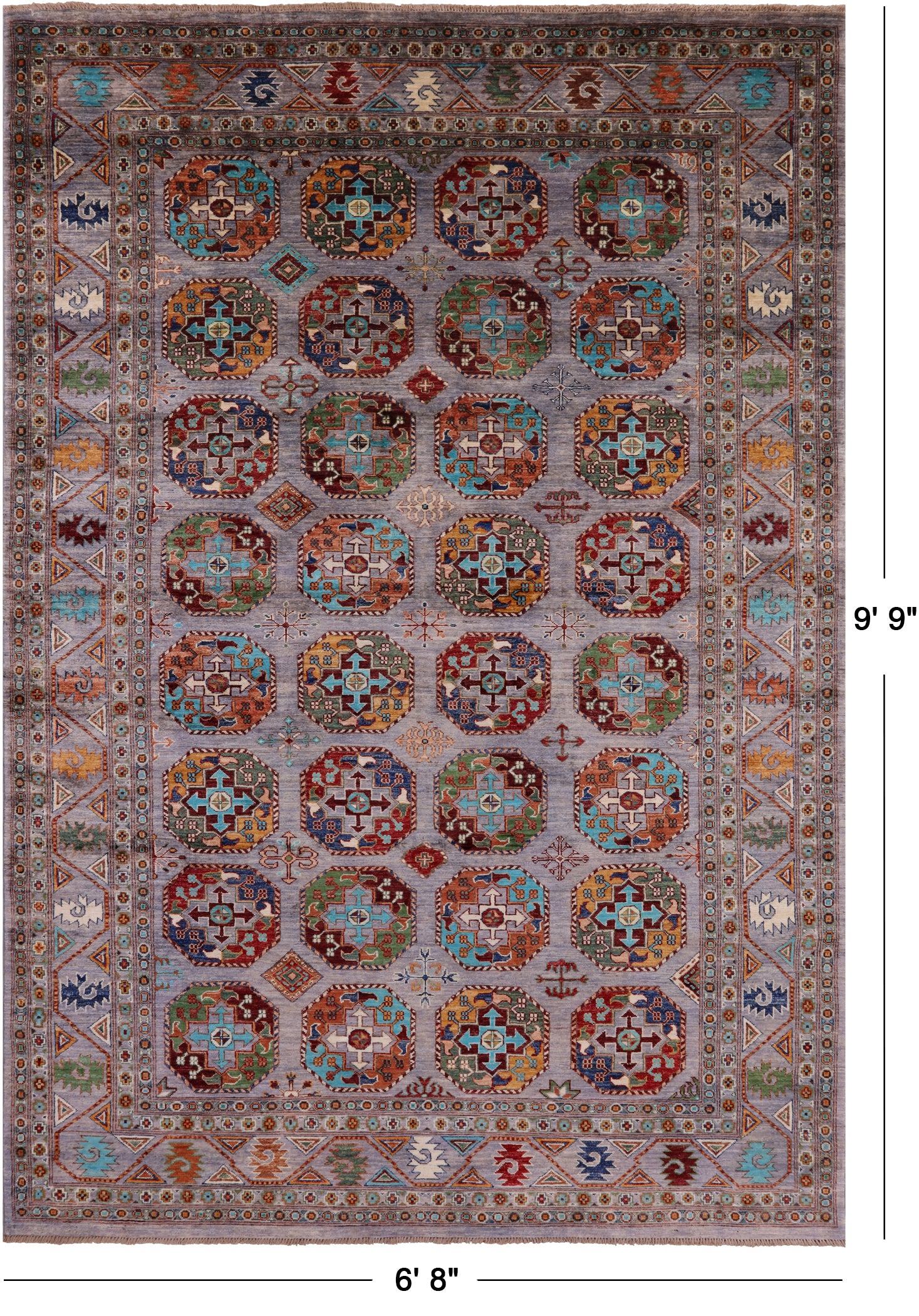 Grey Turkmen Ersari Hand Knotted Wool Rug - 6' 8" X 9' 9" - Golden Nile