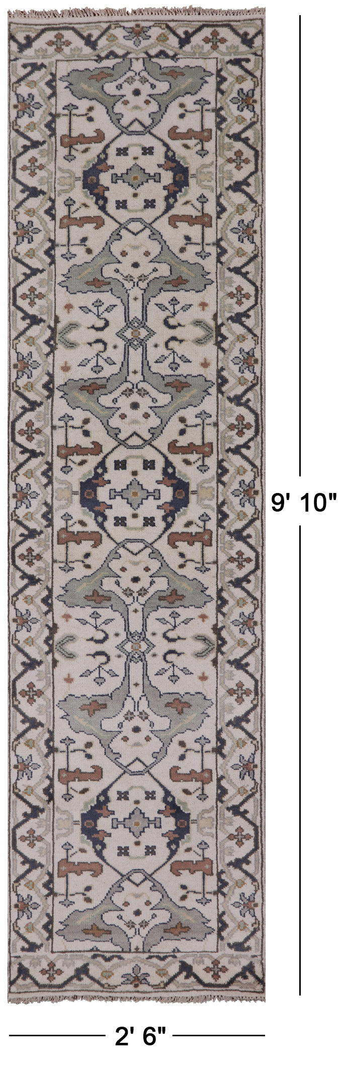 Ivory Turkish Oushak Handmade Wool Runner Rug - 2' 6" X 9' 10" - Golden Nile