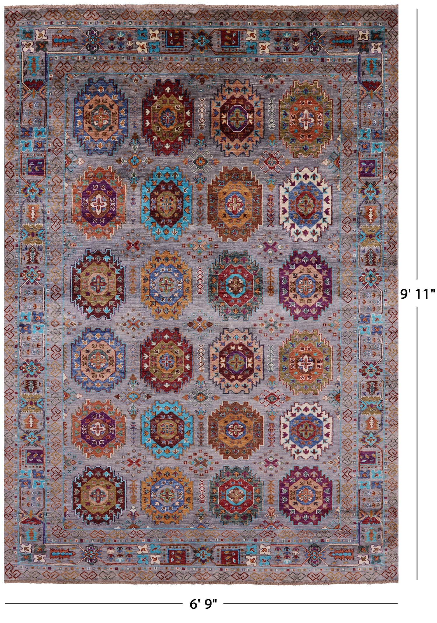 Turkmen Ersari Hand Knotted Wool Rug - 6' 9" X 9' 11" - Golden Nile