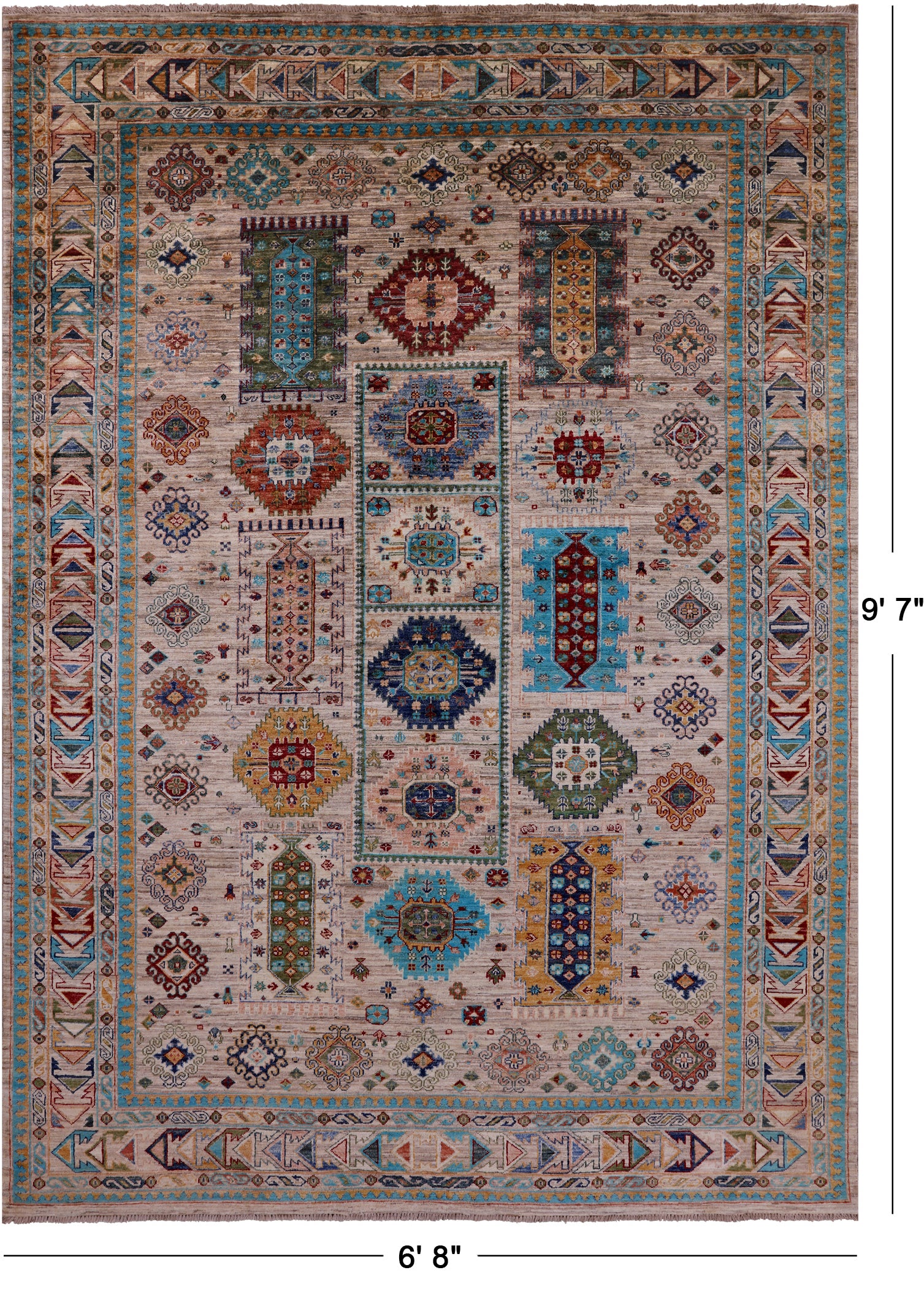 Turkmen Ersari Hand Knotted Wool Rug - 6' 8" X 9' 7" - Golden Nile