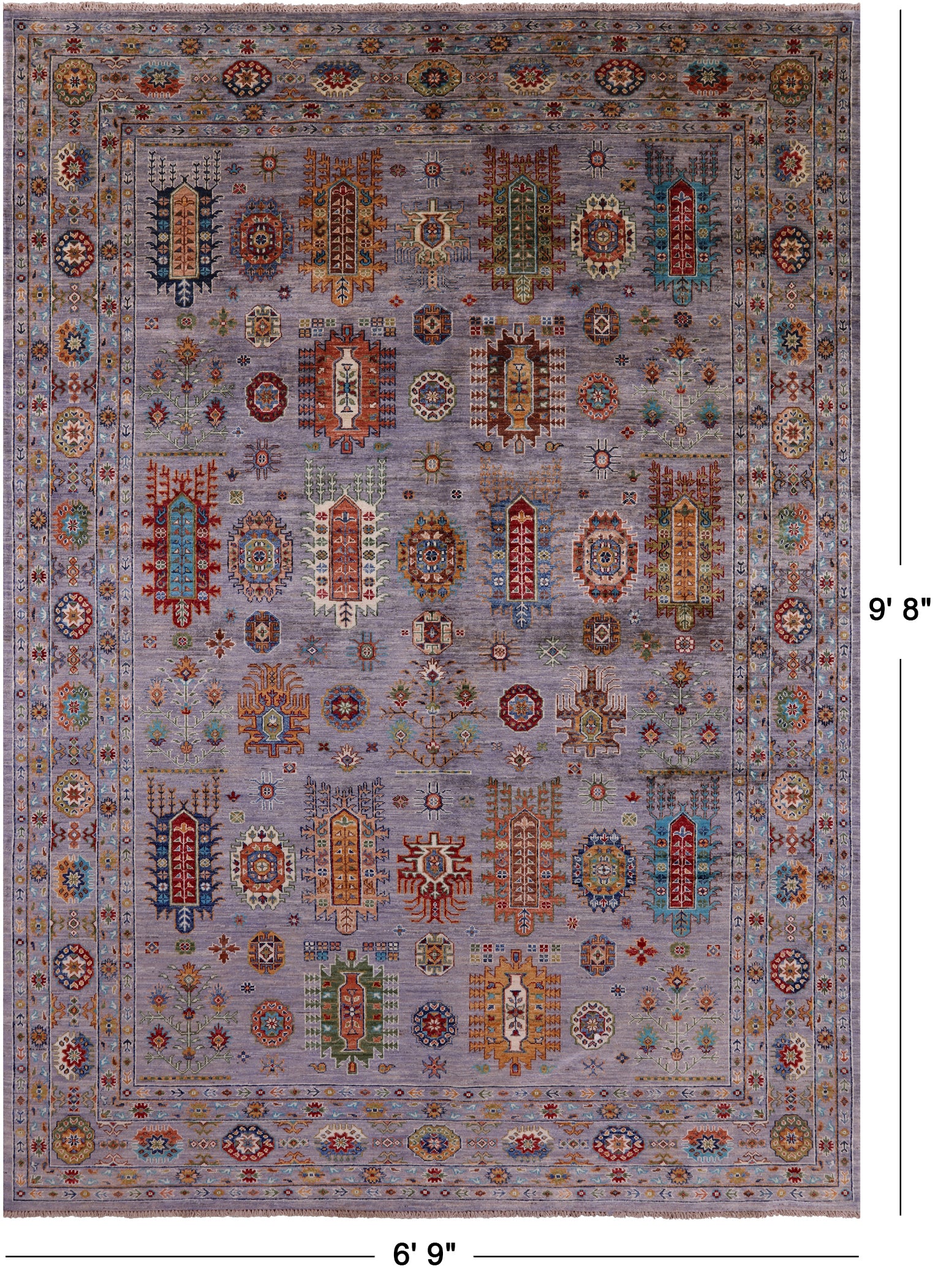 Grey Tribal Persian Hand Knotted Wool Rug - 6' 9" X 9' 8" - Golden Nile