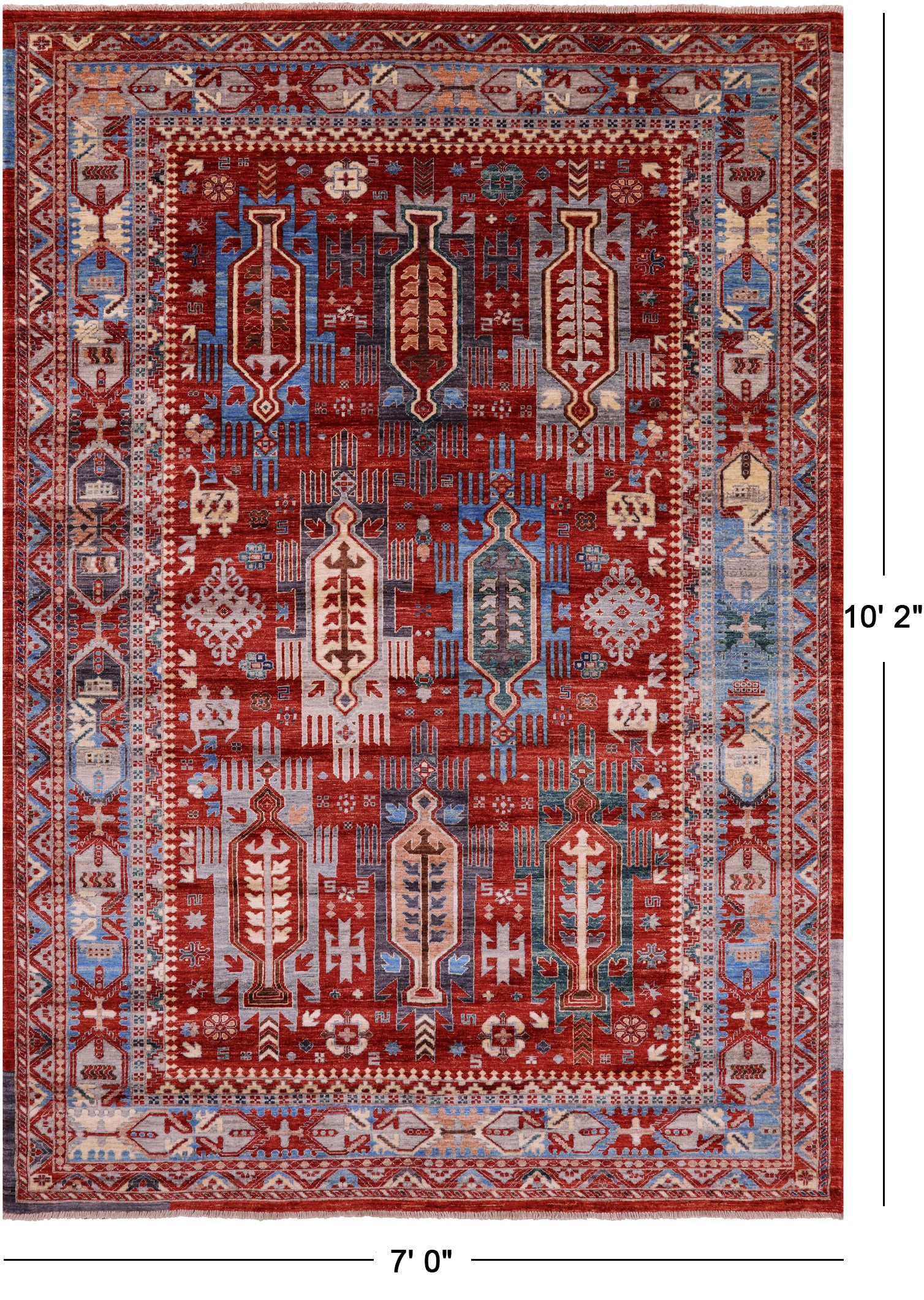 Red Persian Fine Serapi Hand Knotted Wool Rug - 7' 0" X 10' 2" - Golden Nile
