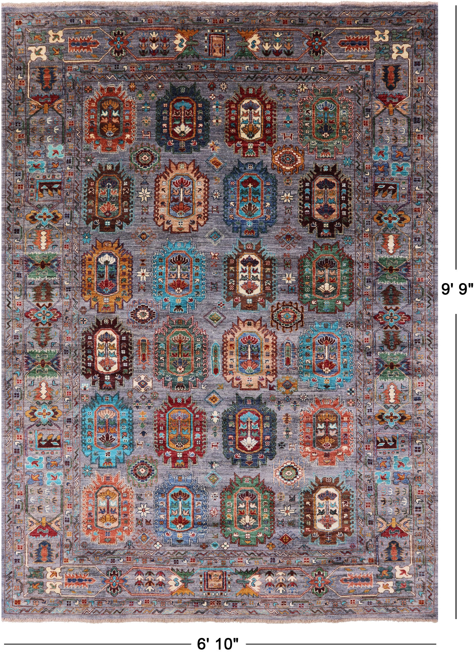 Turkmen Ersari Handmade Wool Rug - 6' 10" X 9' 9" - Golden Nile