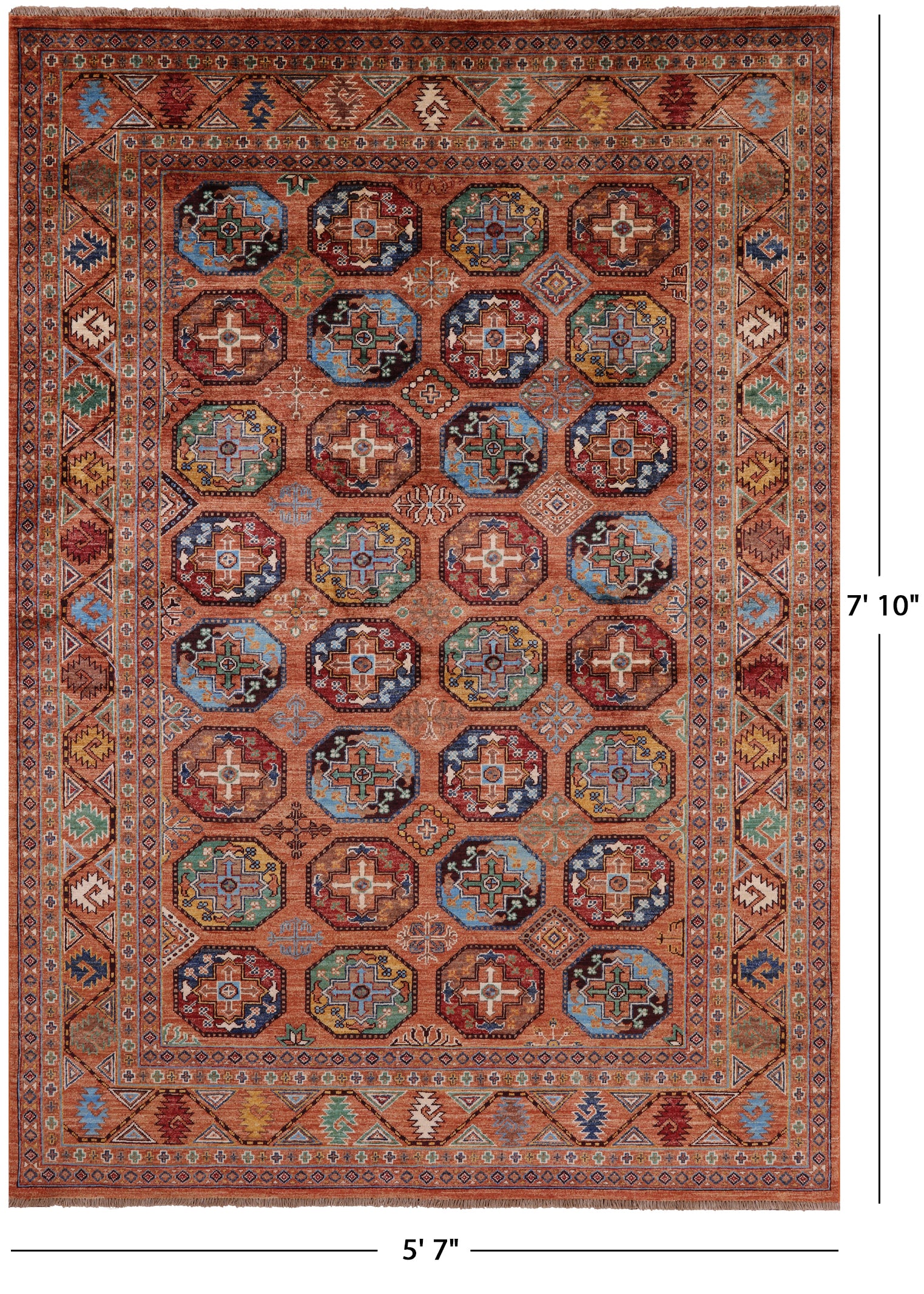 Turkmen Ersari Hand Knotted Wool Rug - 5' 7" X 7' 10" - Golden Nile