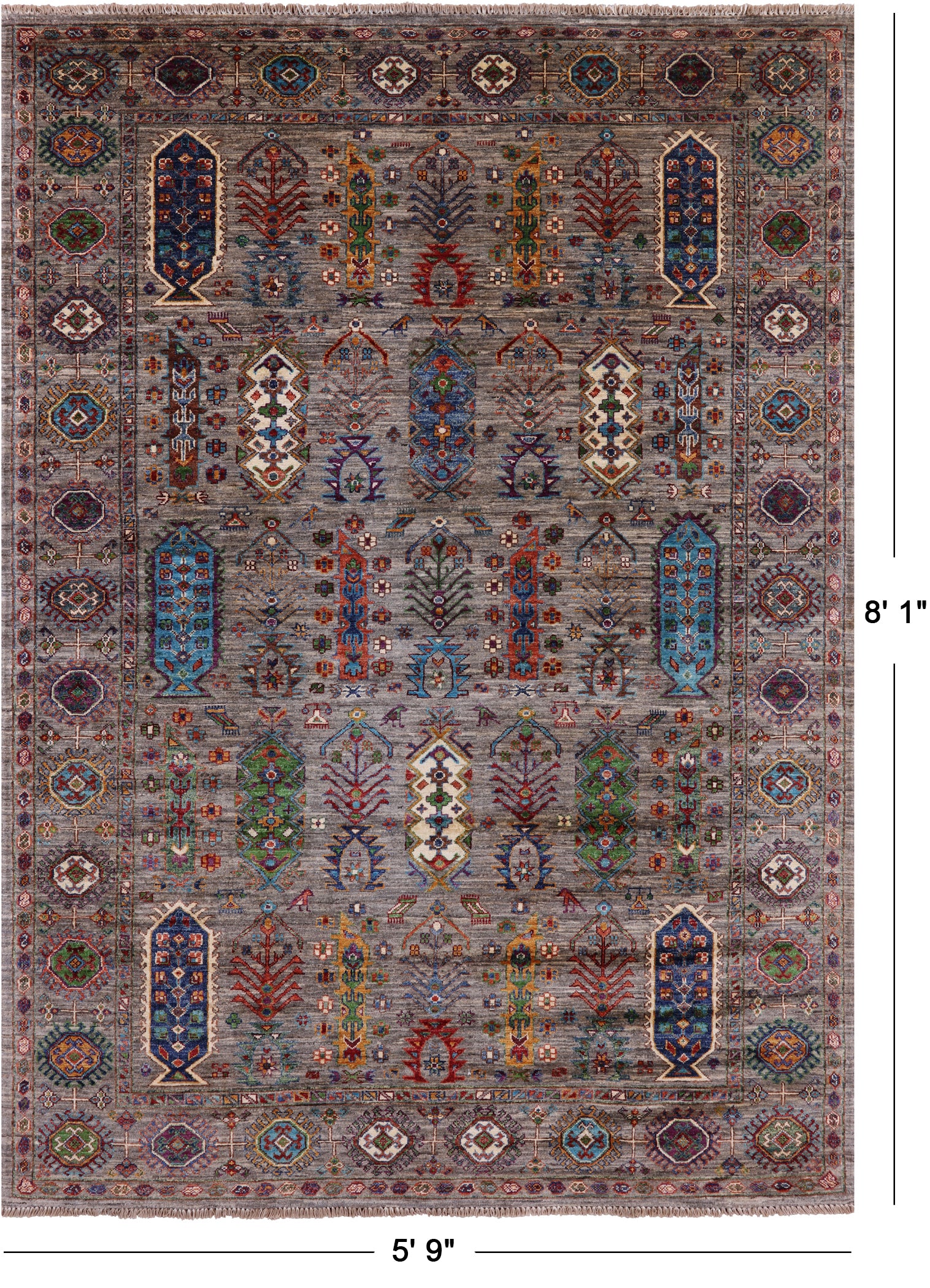 Turkmen Ersari Hand Knotted Wool Rug - 5' 9" X 8' 1" - Golden Nile