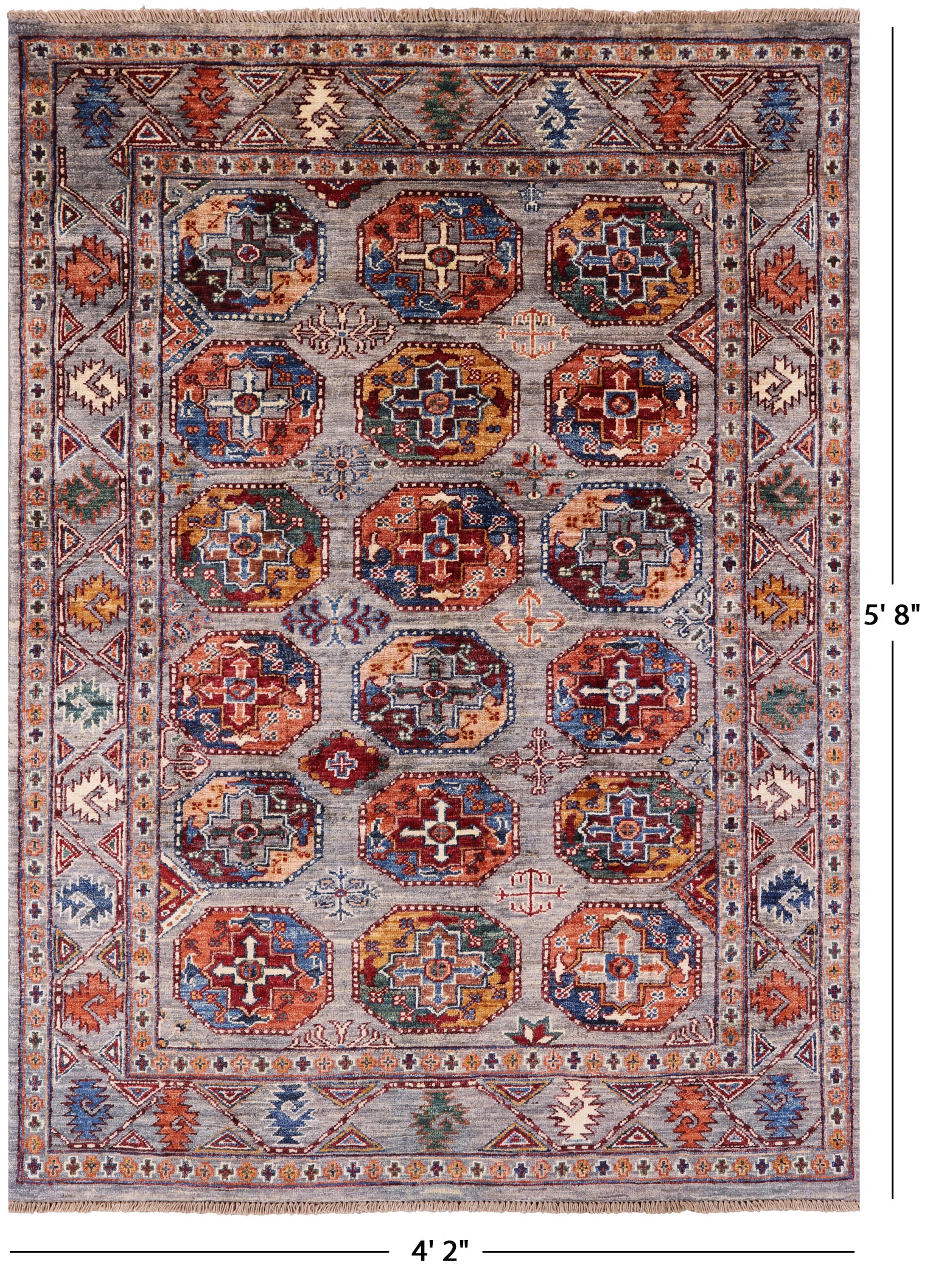 Turkmen Ersari Hand Knotted Wool Rug - 4' 2" X 5' 8" - Golden Nile