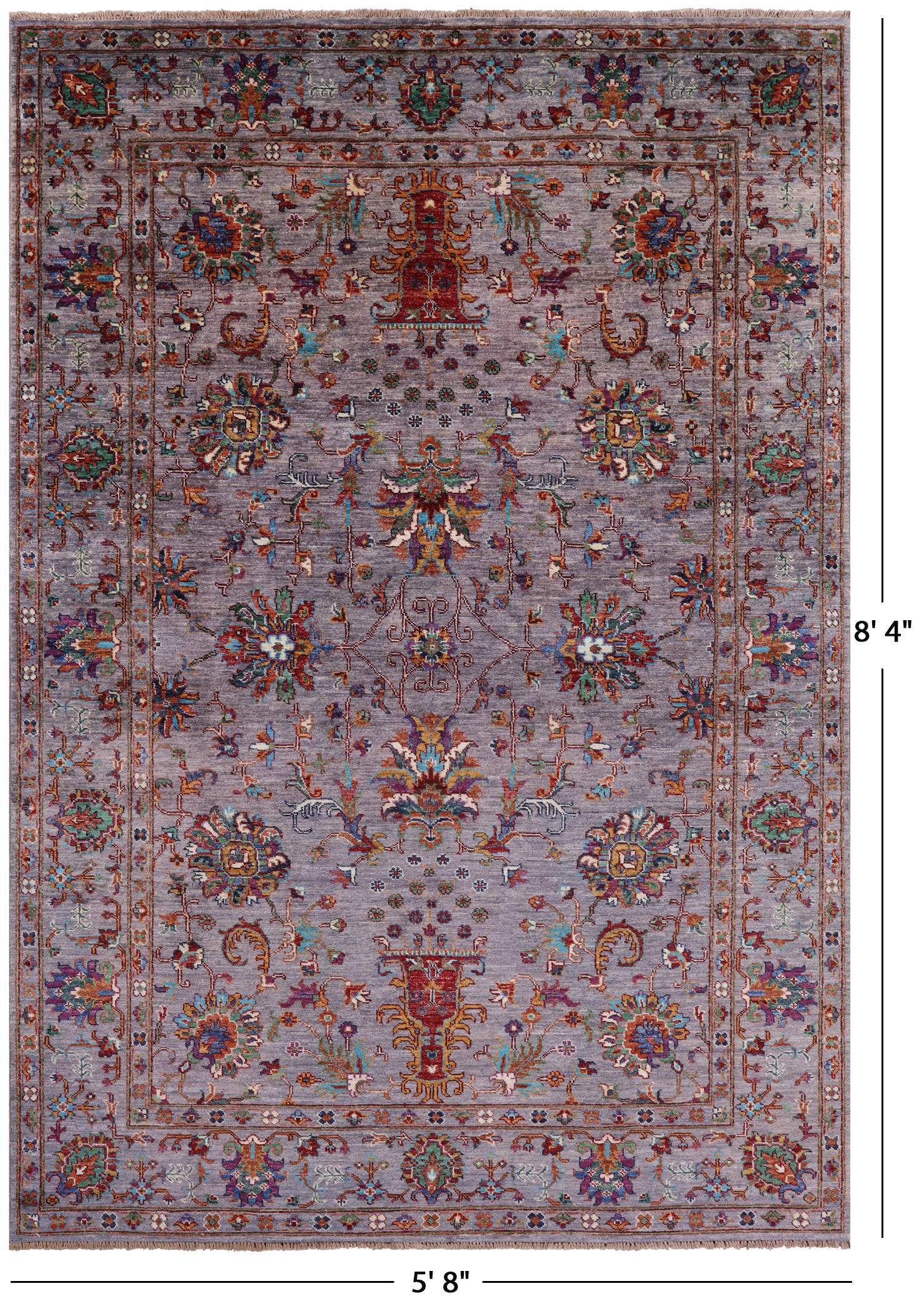 Grey Peshawar Hand Knotted Wool Rug - 5' 8" X 8' 4" - Golden Nile