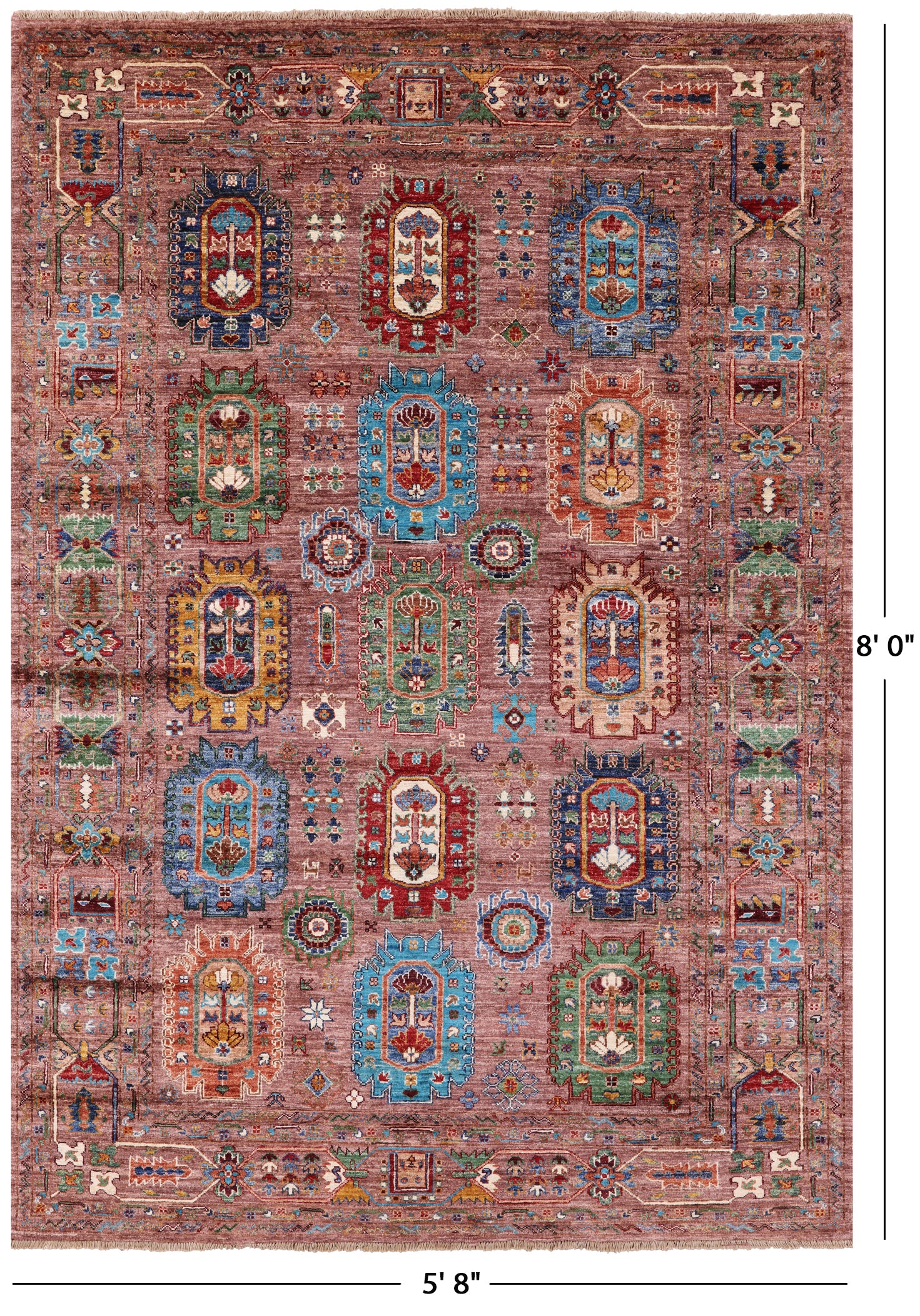 Turkmen Ersari Hand Knotted Wool Rug - 5' 8" X 8' 0" - Golden Nile