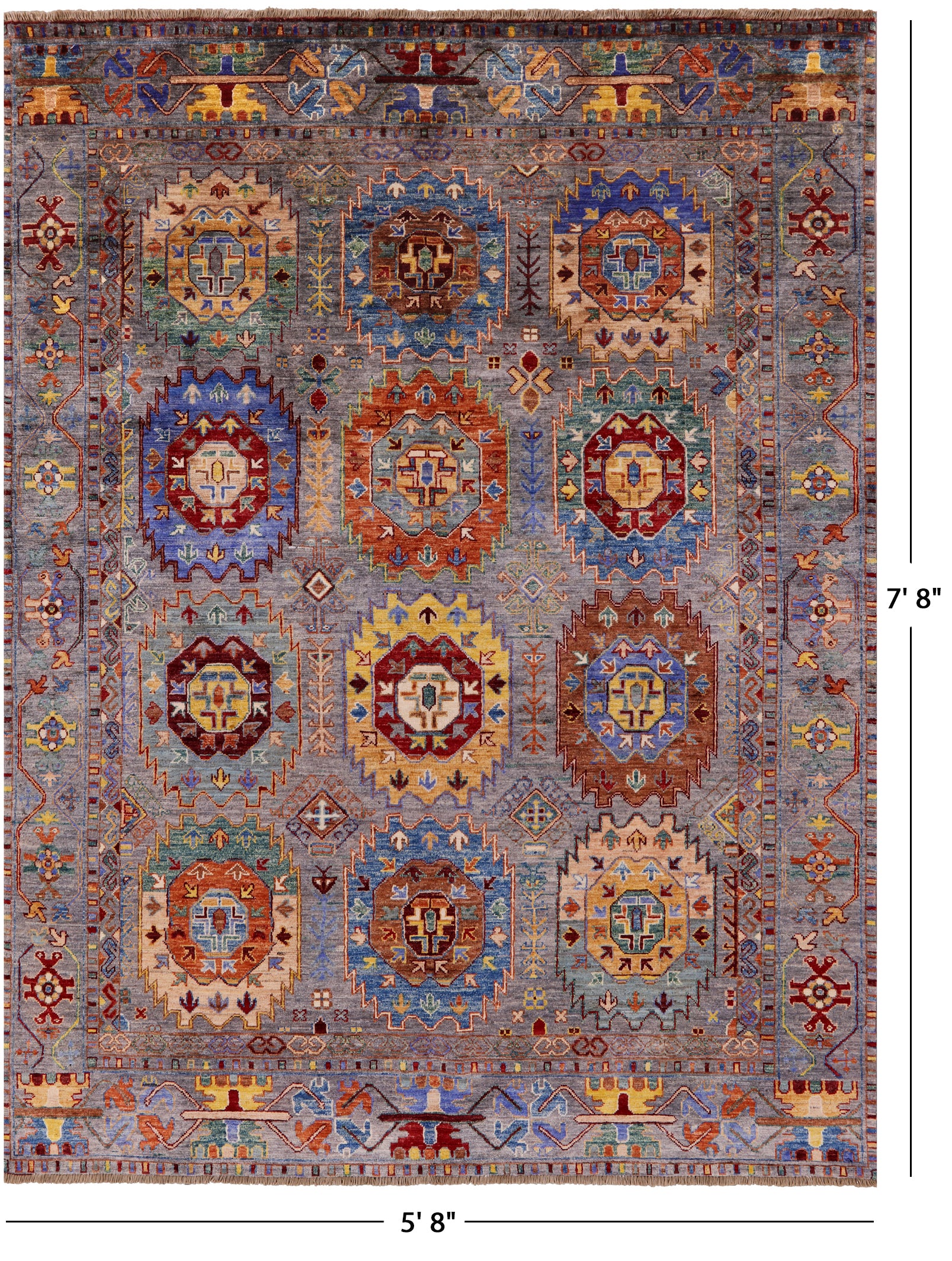 Turkmen Ersari Hand Knotted Wool Rug - 5' 8" X 7' 8" - Golden Nile