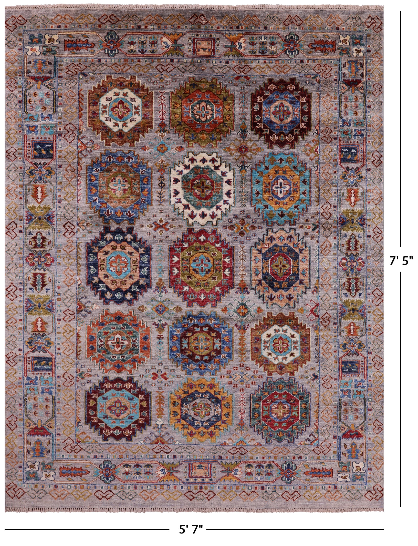 Turkmen Ersari Hand Knotted Wool Rug - 5' 7" X 7' 5" - Golden Nile